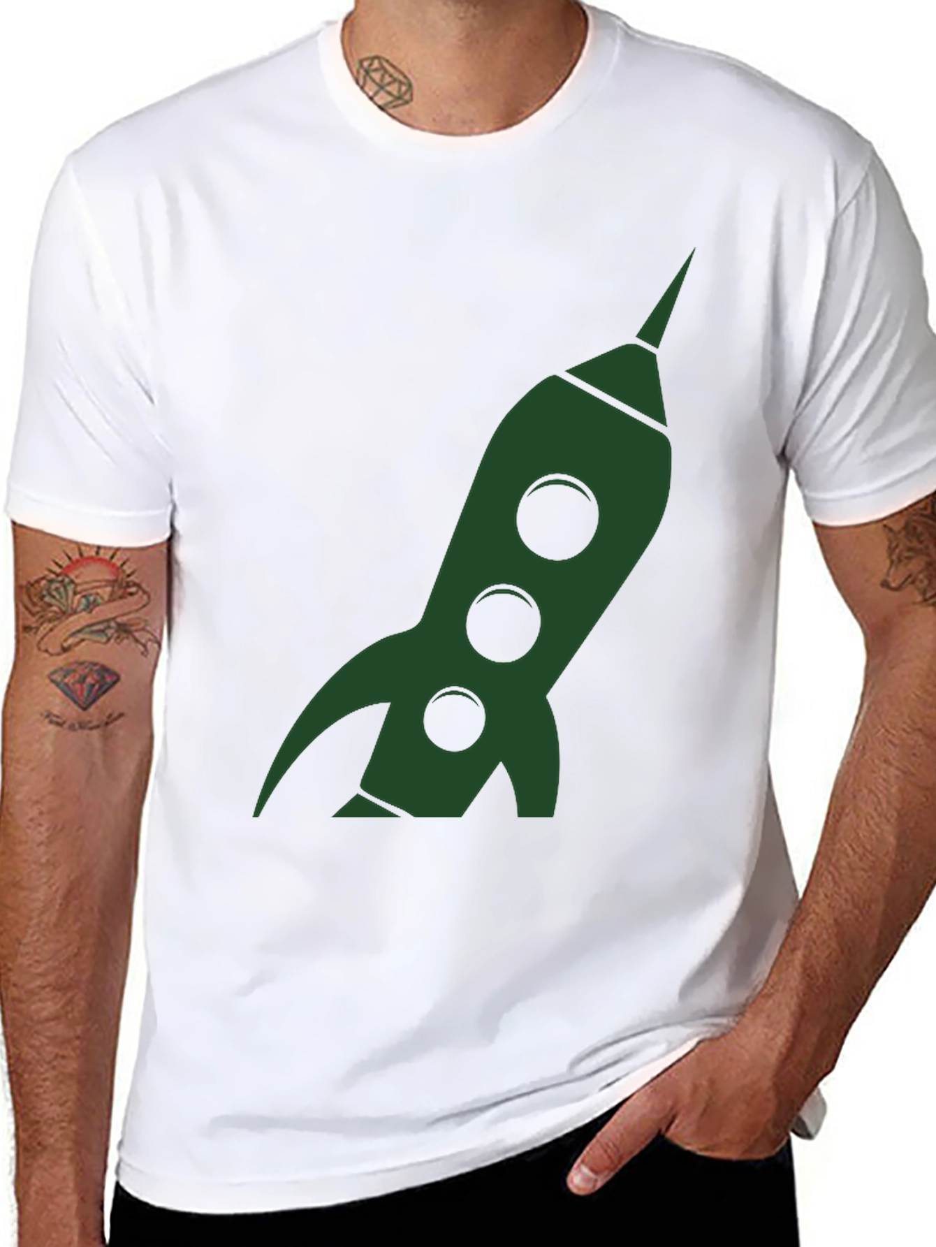 Retro Rocket Graphic Tee - Black Cotton T-Shirt