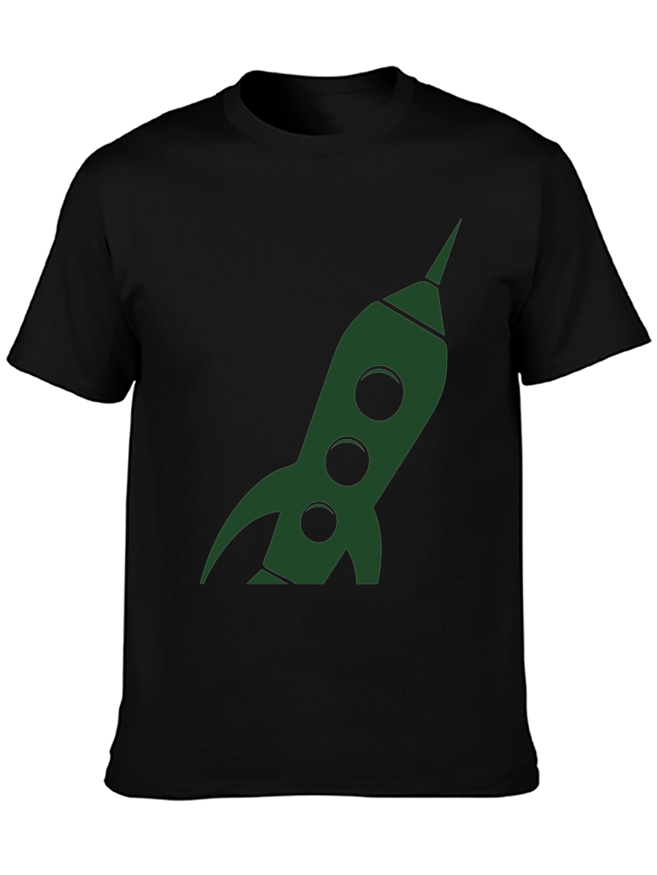 Retro Rocket Graphic Tee - Black Cotton T-Shirt