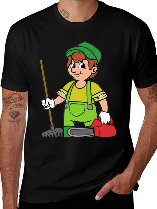 Cartoon Gardener T-Shirt - Black Graphic Tee