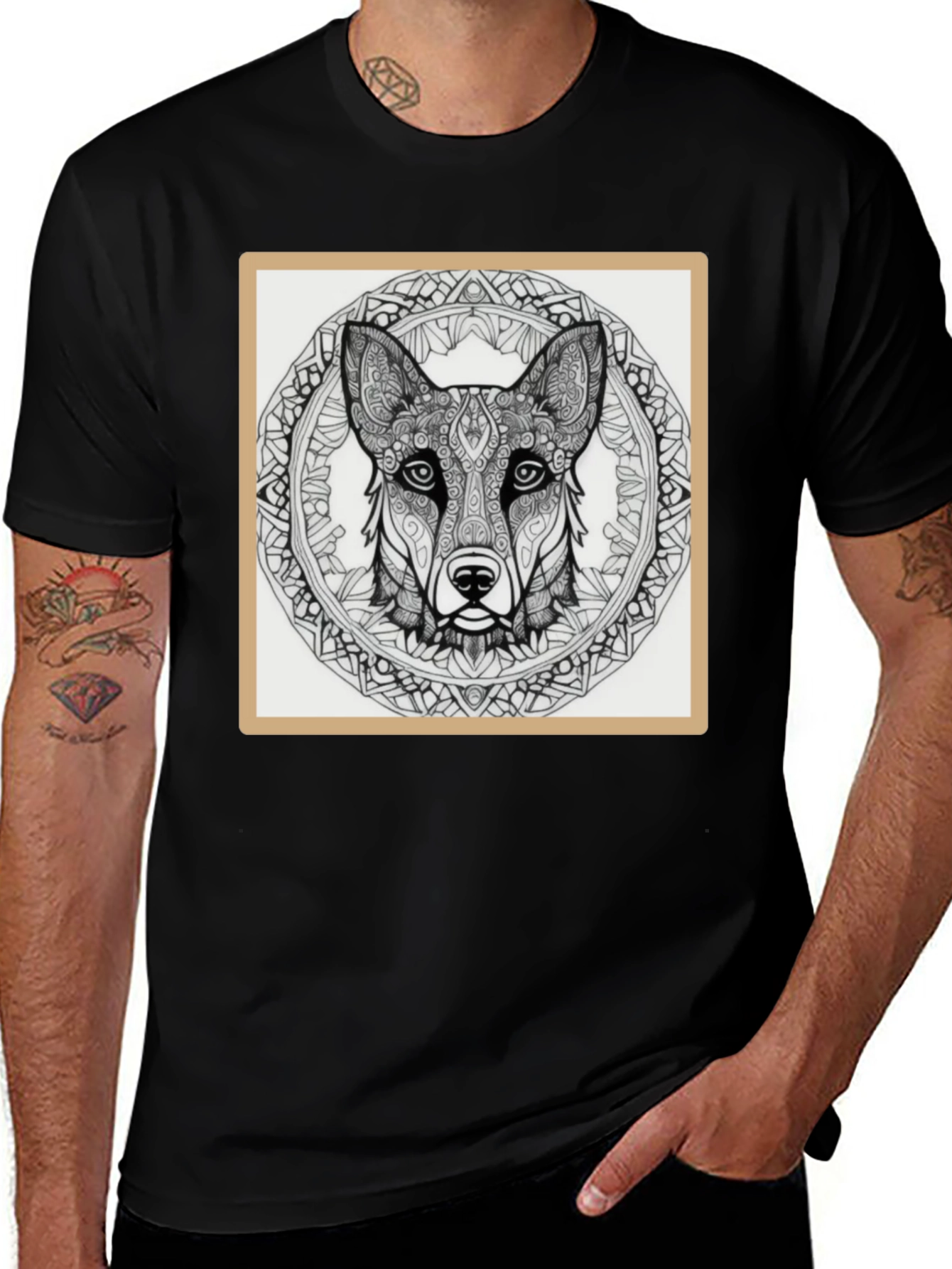 Dog Mandala T-Shirt - Black