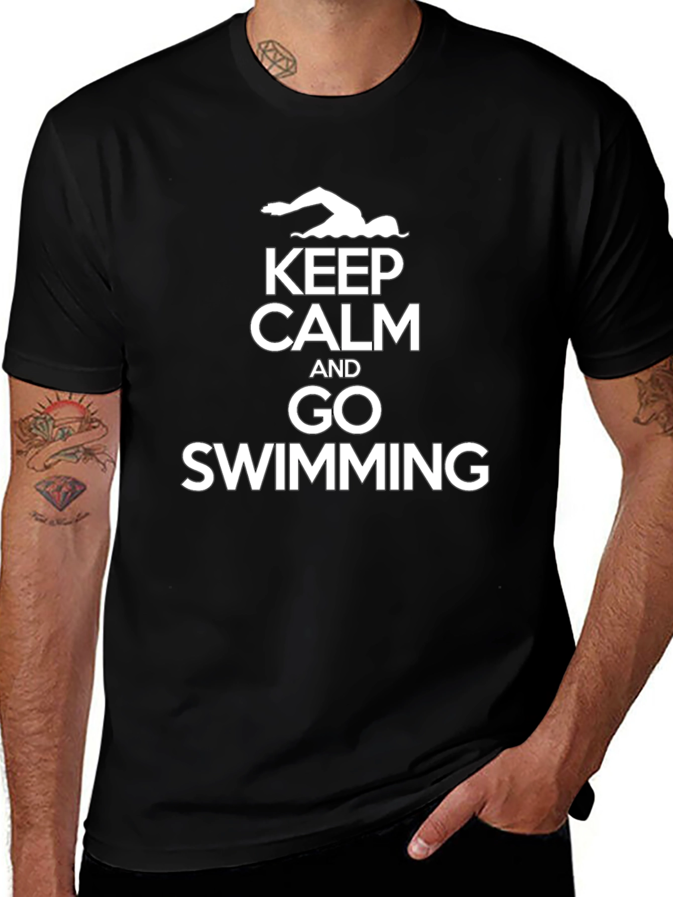 Keep Calm and Go Swimming Black T-Shirt