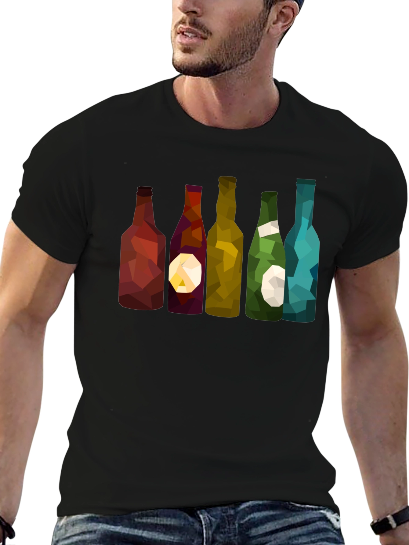 Geometric Wine Bottles Graphic T-Shirt