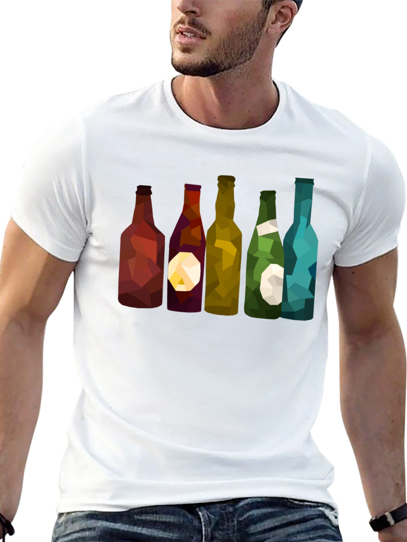 Geometric Wine Bottles Graphic T-Shirt