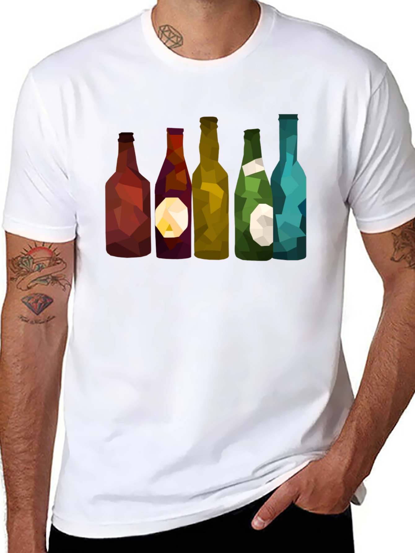 Geometric Wine Bottles Graphic T-Shirt