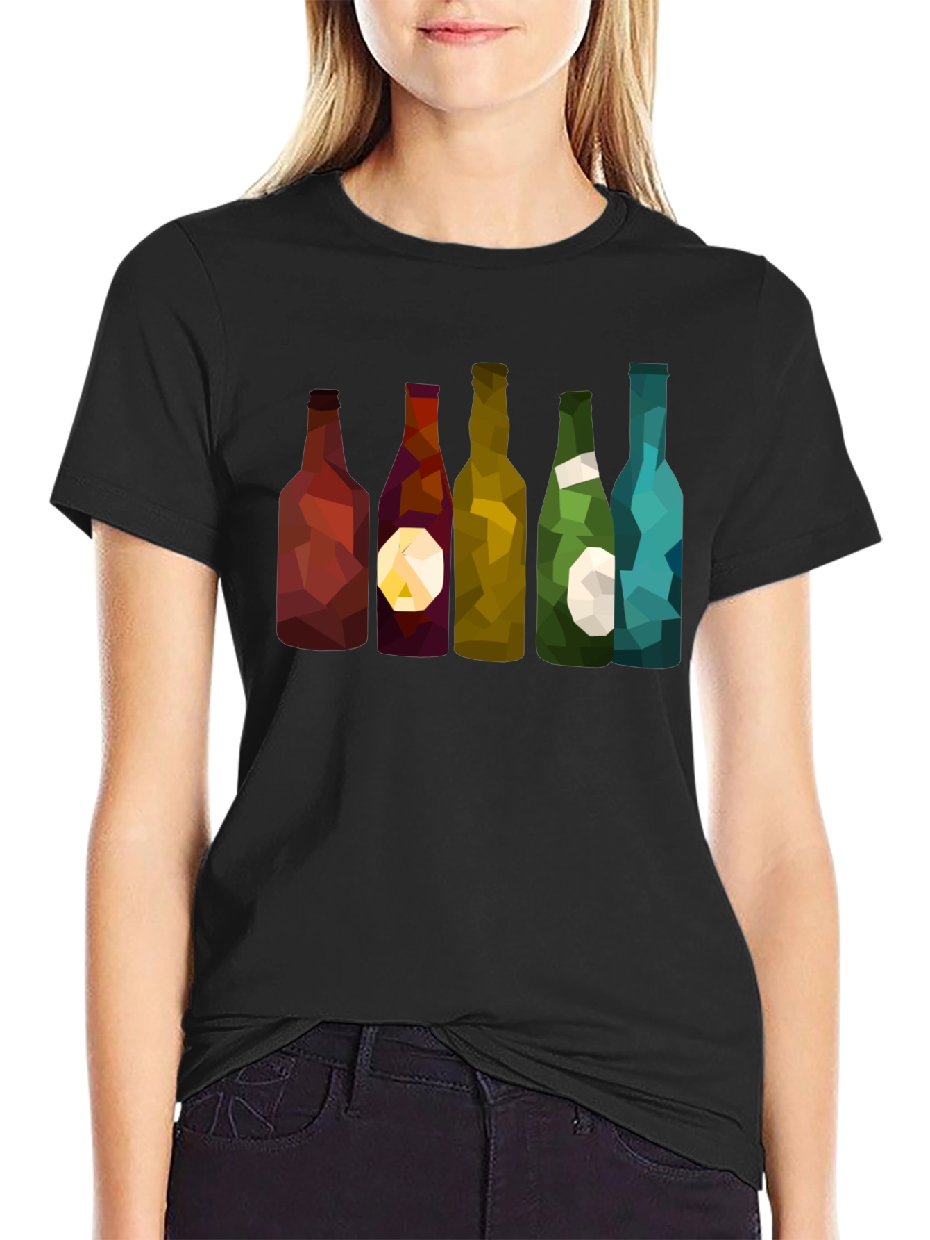 Geometric Wine Bottles Graphic T-Shirt