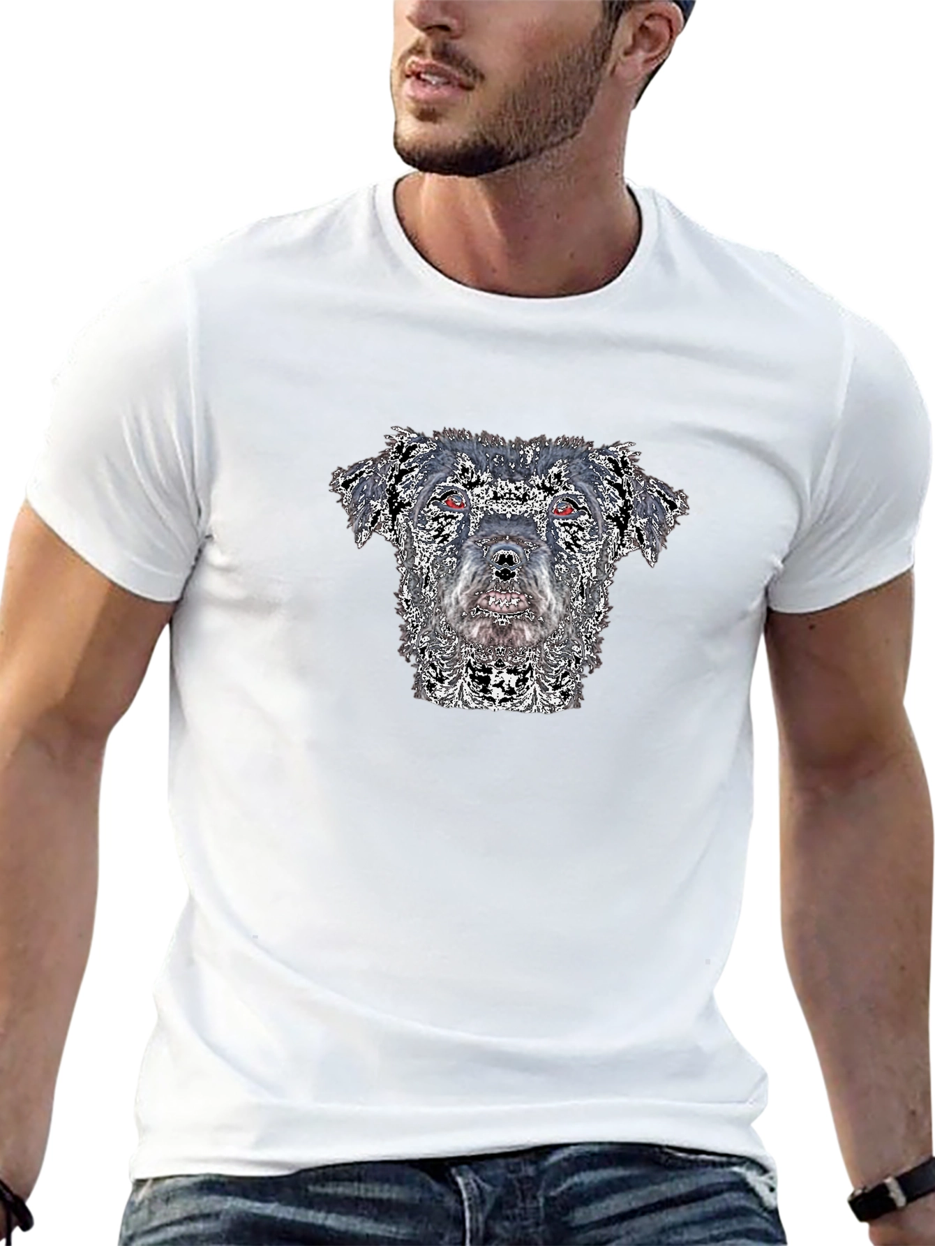 Dog Portrait Black T-Shirt - Unique Artistic Design