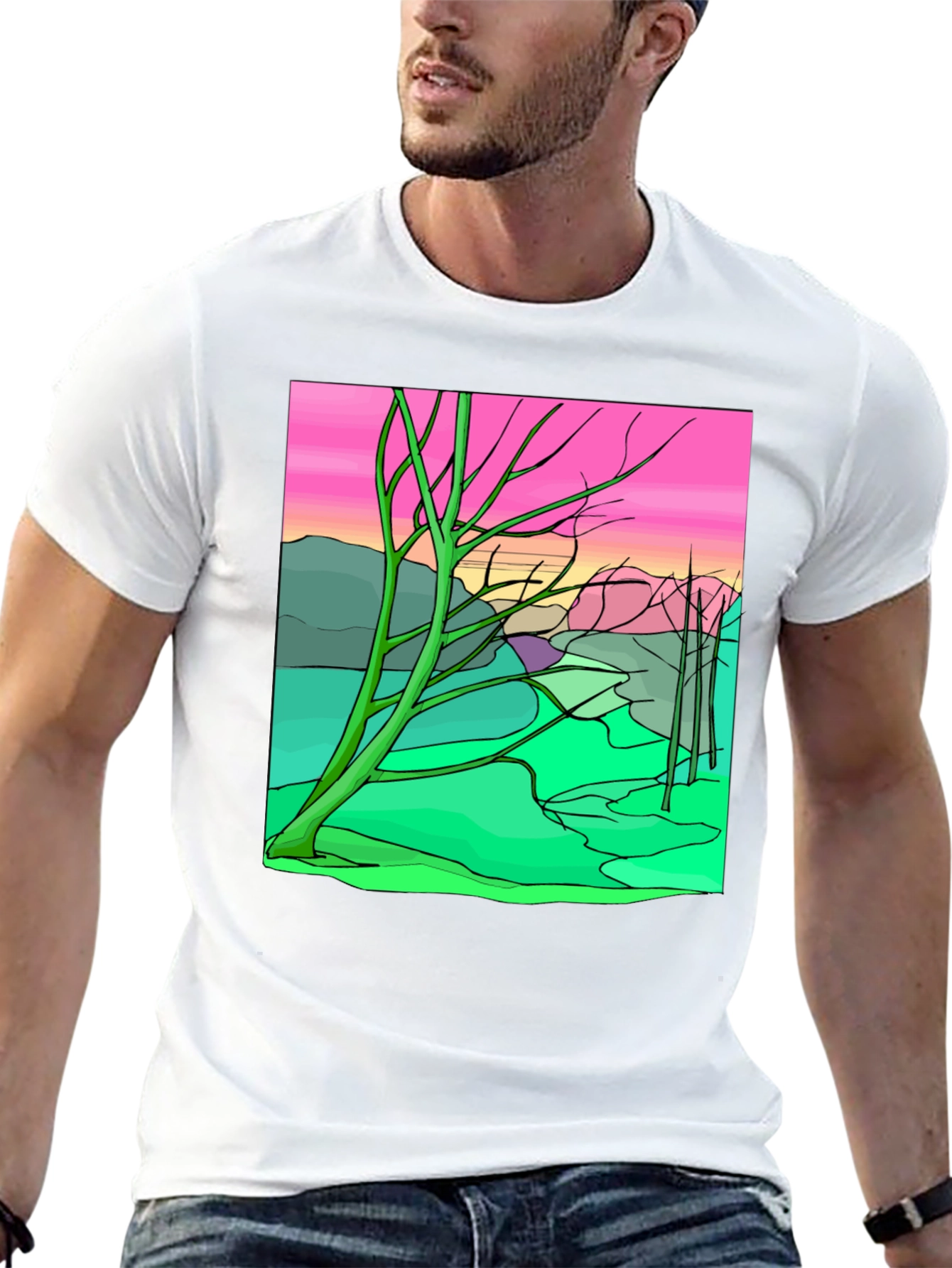 Surreal Landscape Graphic Tee - Black Cotton Comfort