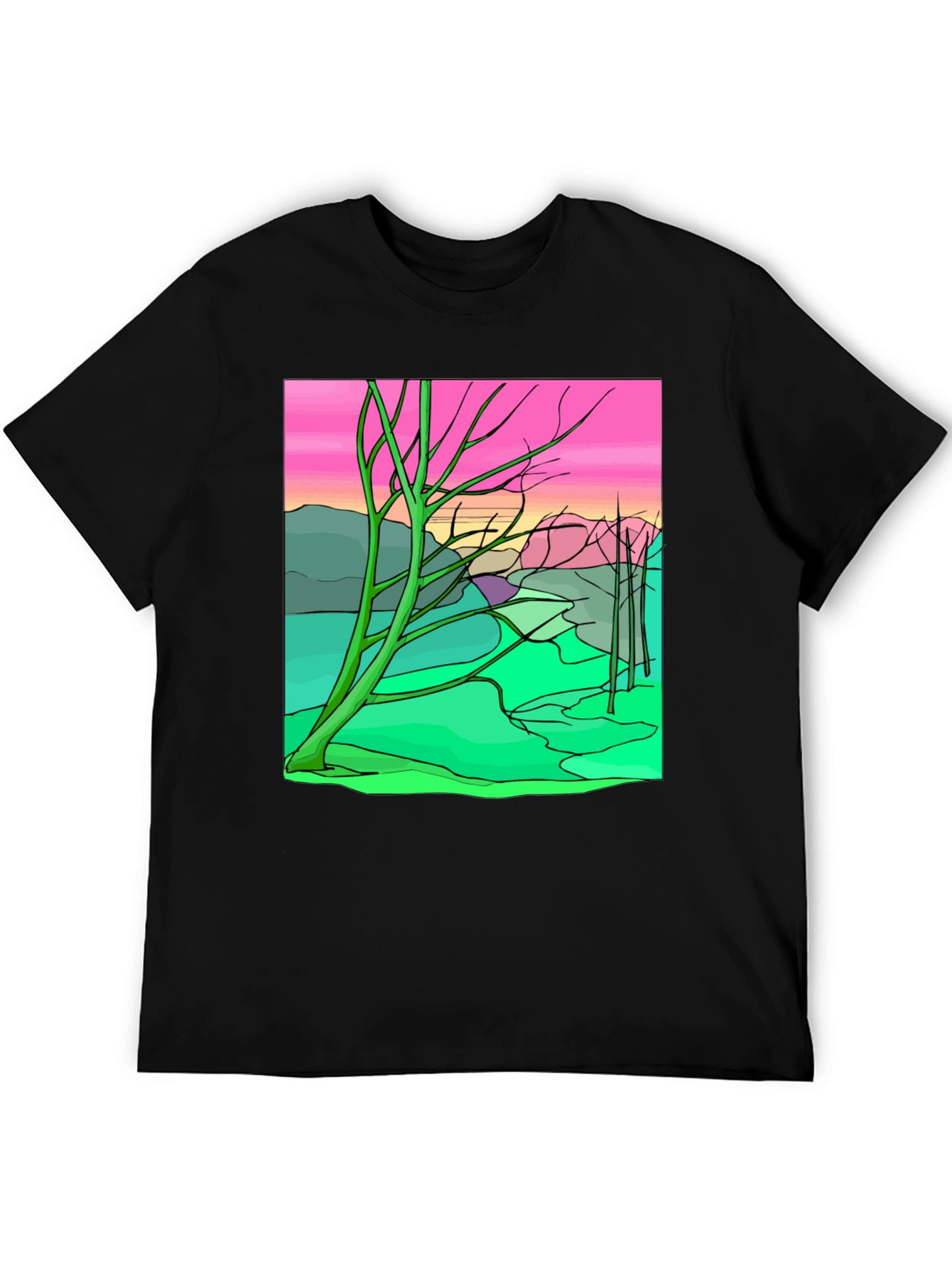Surreal Landscape Graphic Tee - Black Cotton Comfort