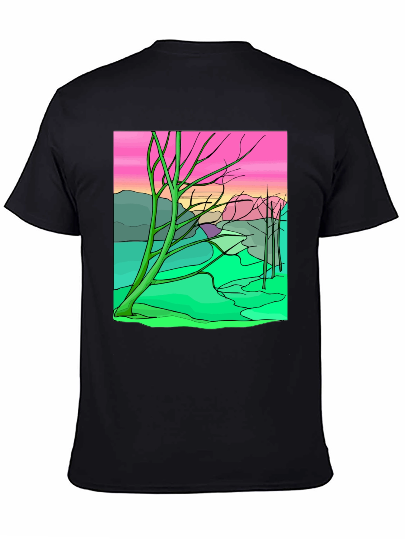 Surreal Landscape Graphic Tee - Black Cotton Comfort