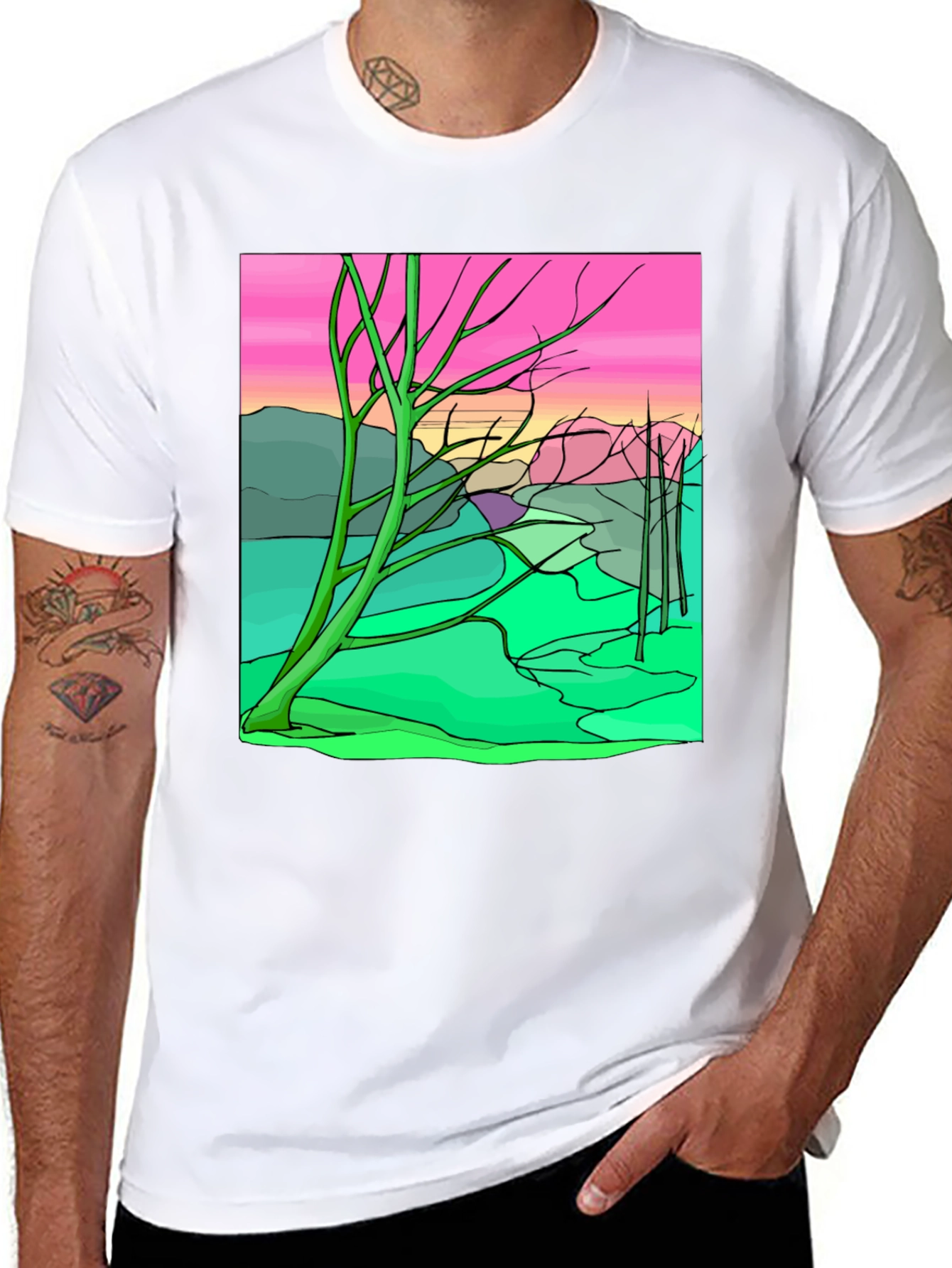 Surreal Landscape Graphic Tee - Black Cotton Comfort