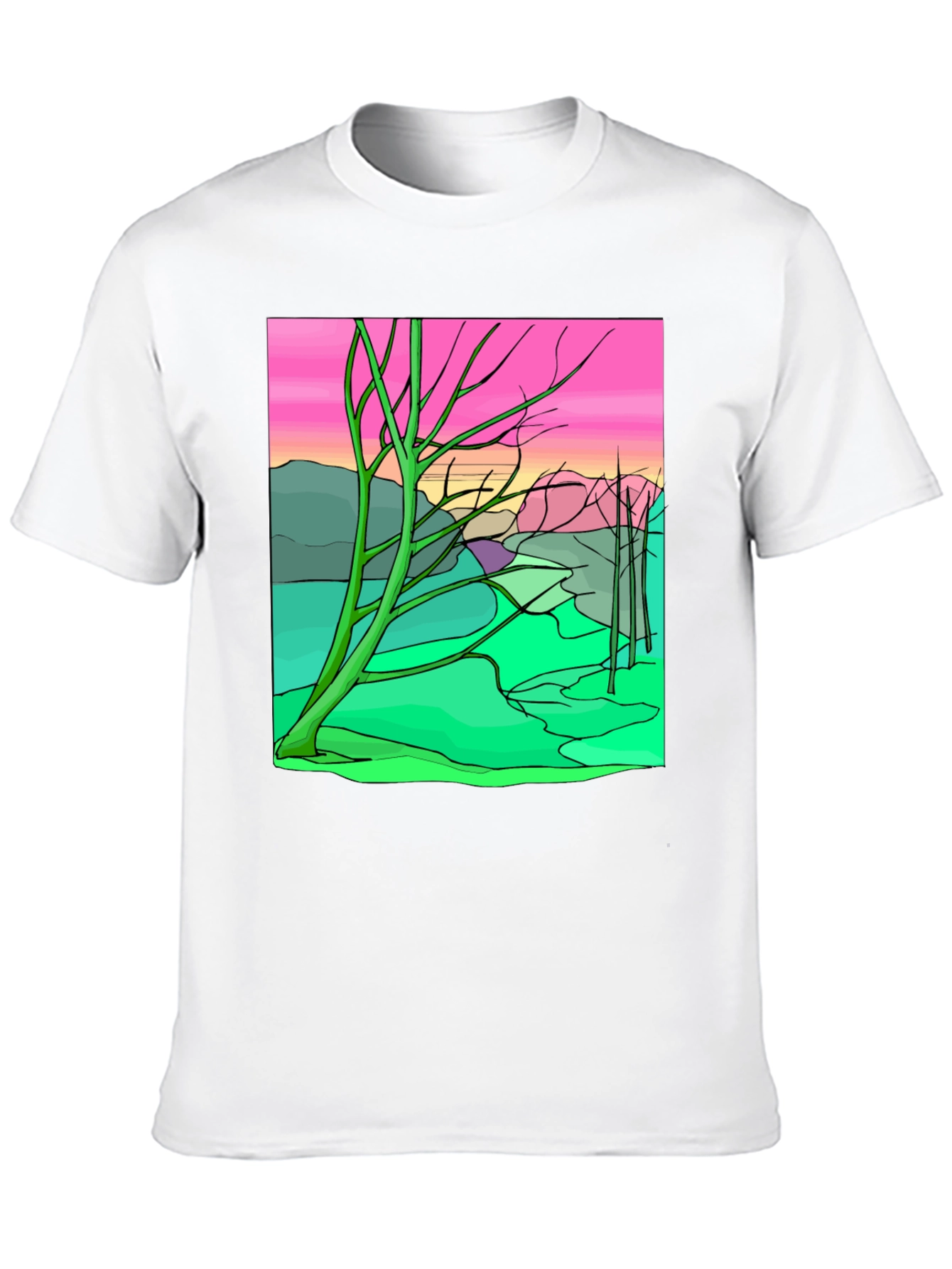 Surreal Landscape Graphic Tee - Black Cotton Comfort