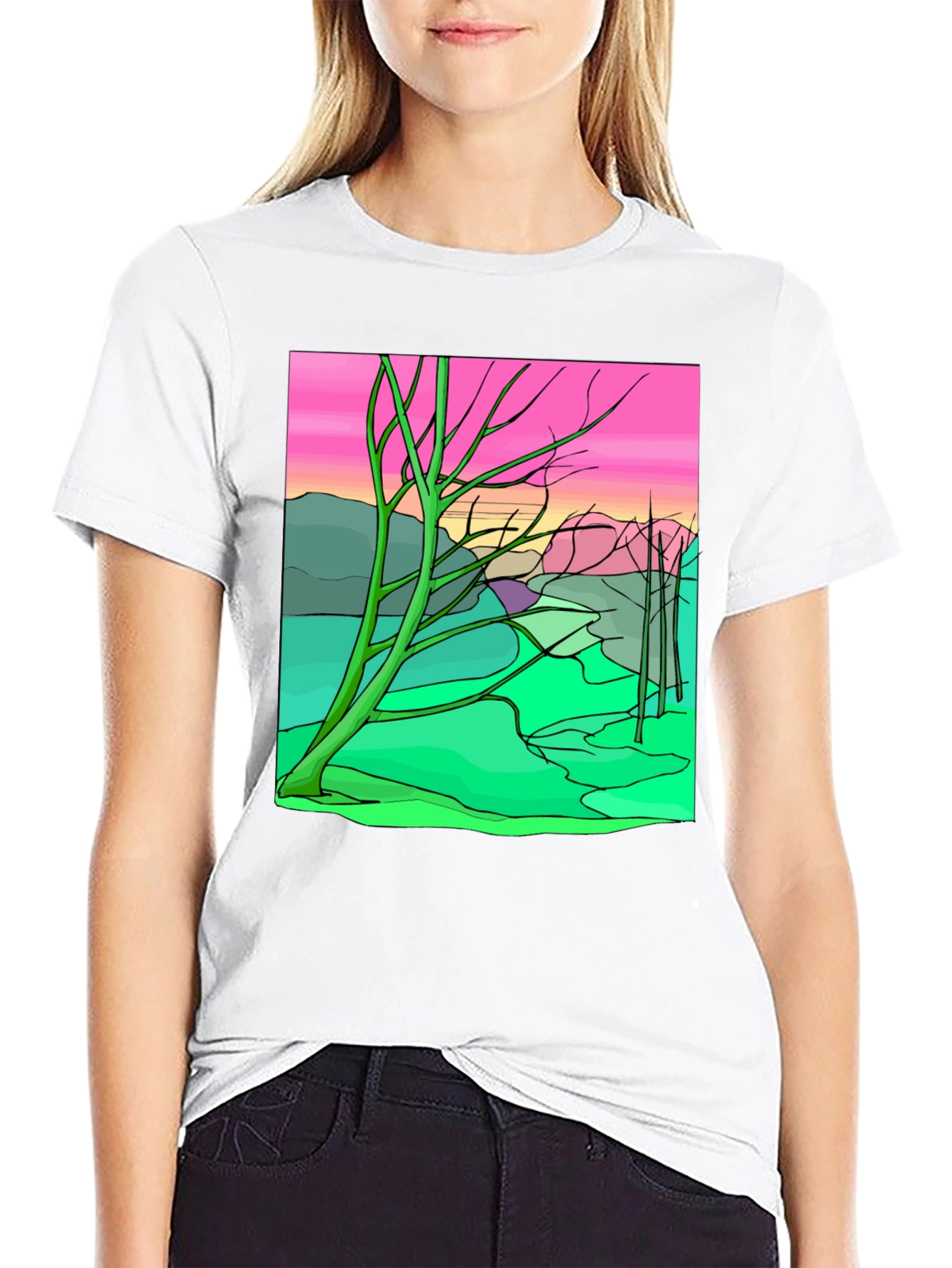 Surreal Landscape Graphic Tee - Black Cotton Comfort