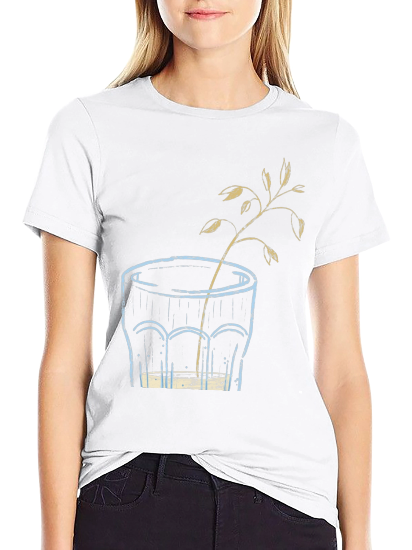 Unique Graphic T-Shirt: Glass with Plant Art