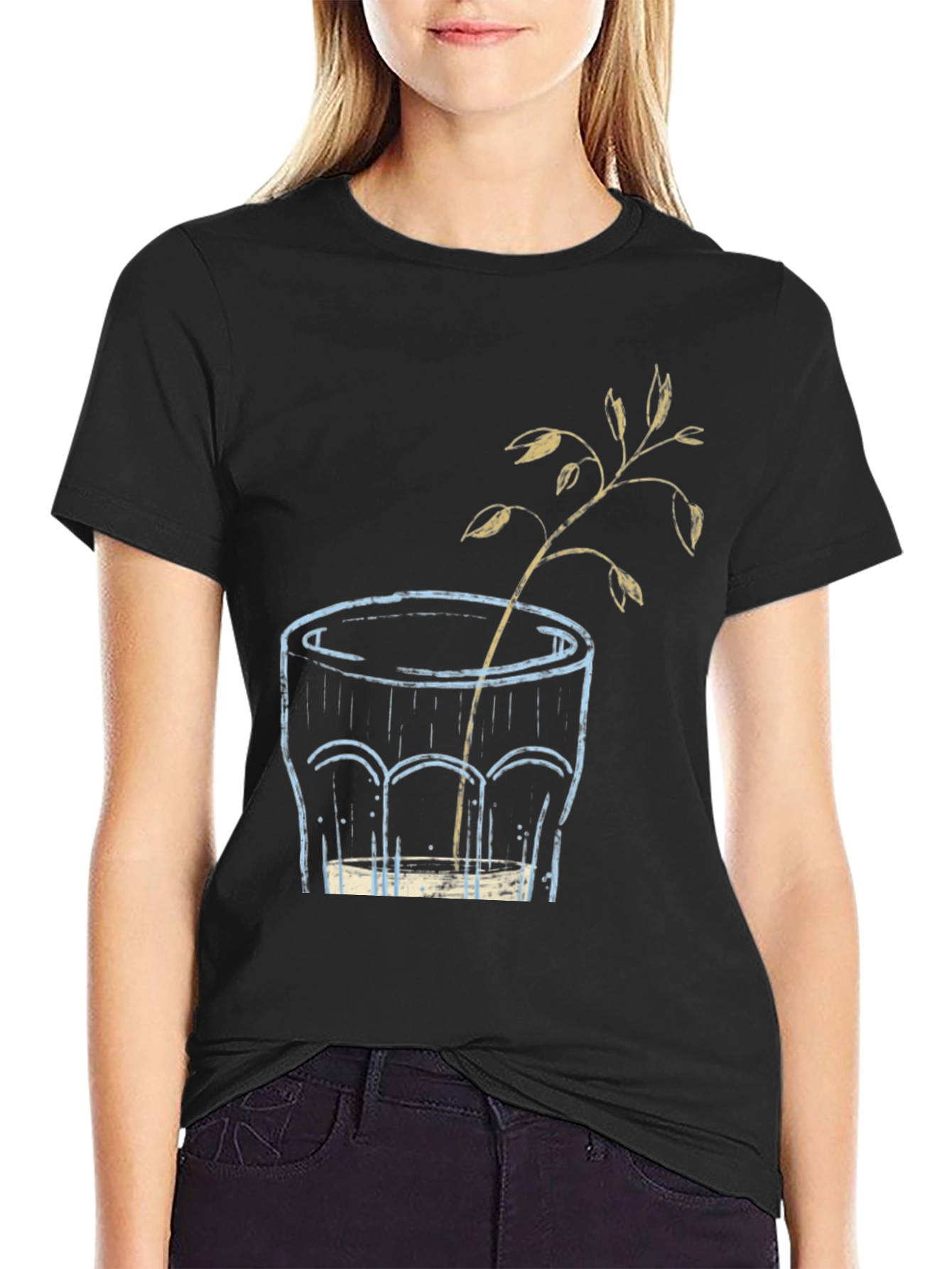 Unique Graphic T-Shirt: Glass with Plant Art