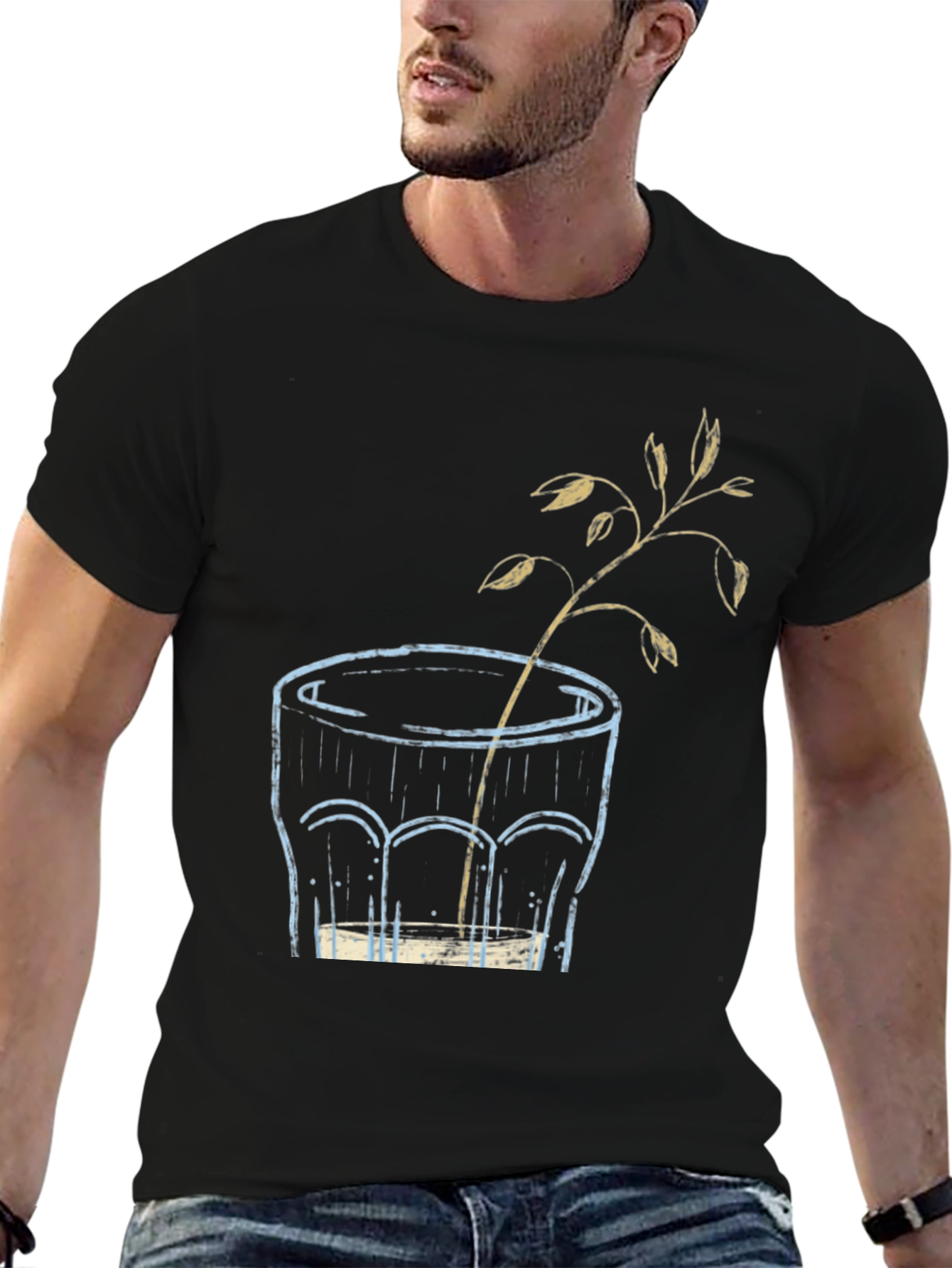 Unique Graphic T-Shirt: Glass with Plant Art