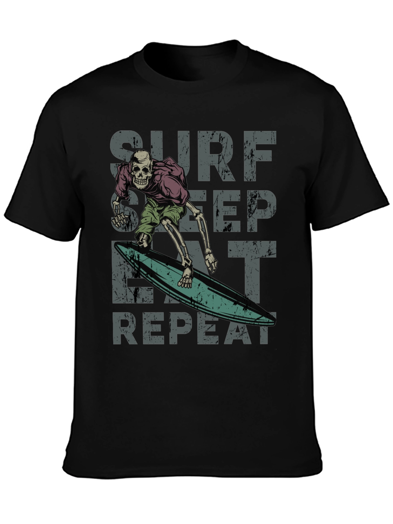 Surf Sleep Eat Repeat Skeleton Graphic Tee