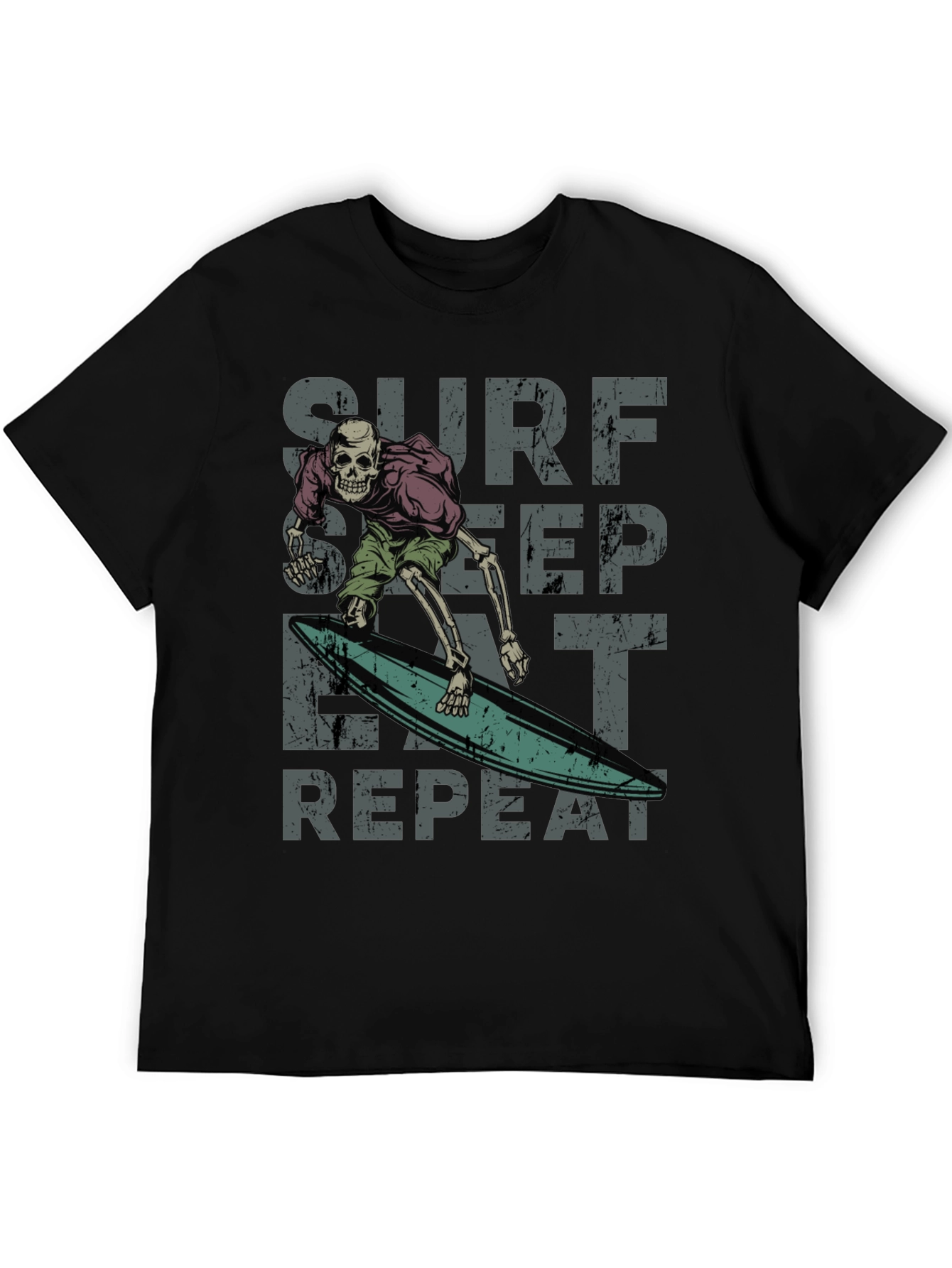 Surf Sleep Eat Repeat Skeleton Graphic Tee