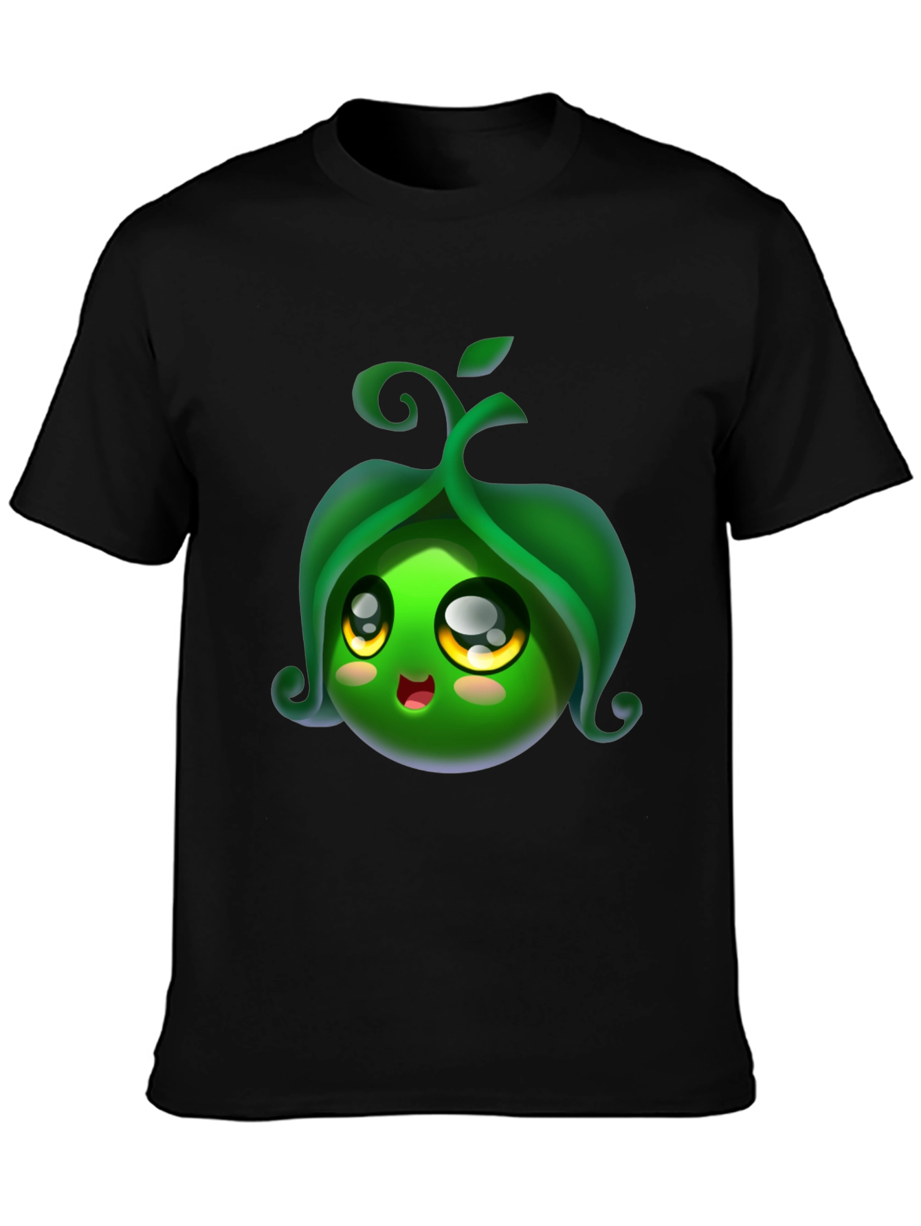 Cute Pea Pod Character Black T-Shirt