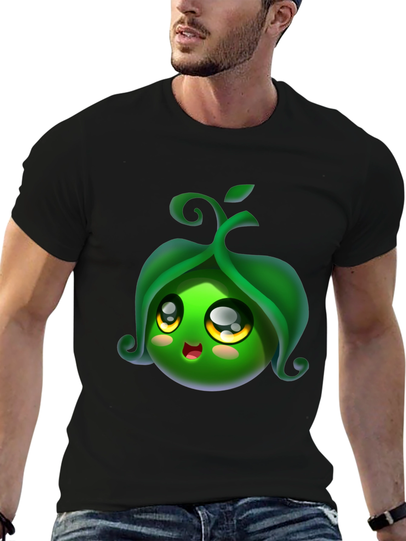 Cute Pea Pod Character Black T-Shirt