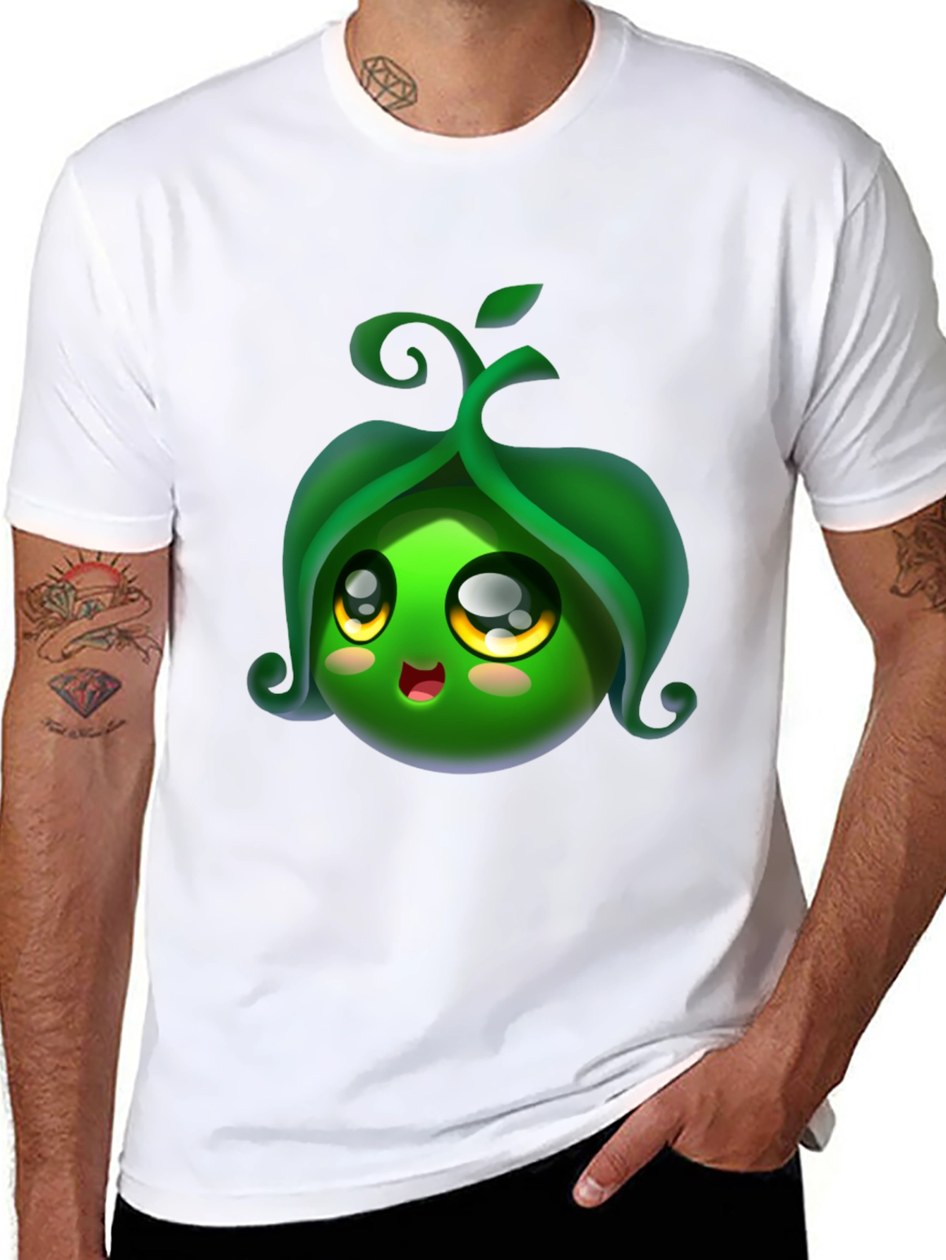 Cute Pea Pod Character Black T-Shirt