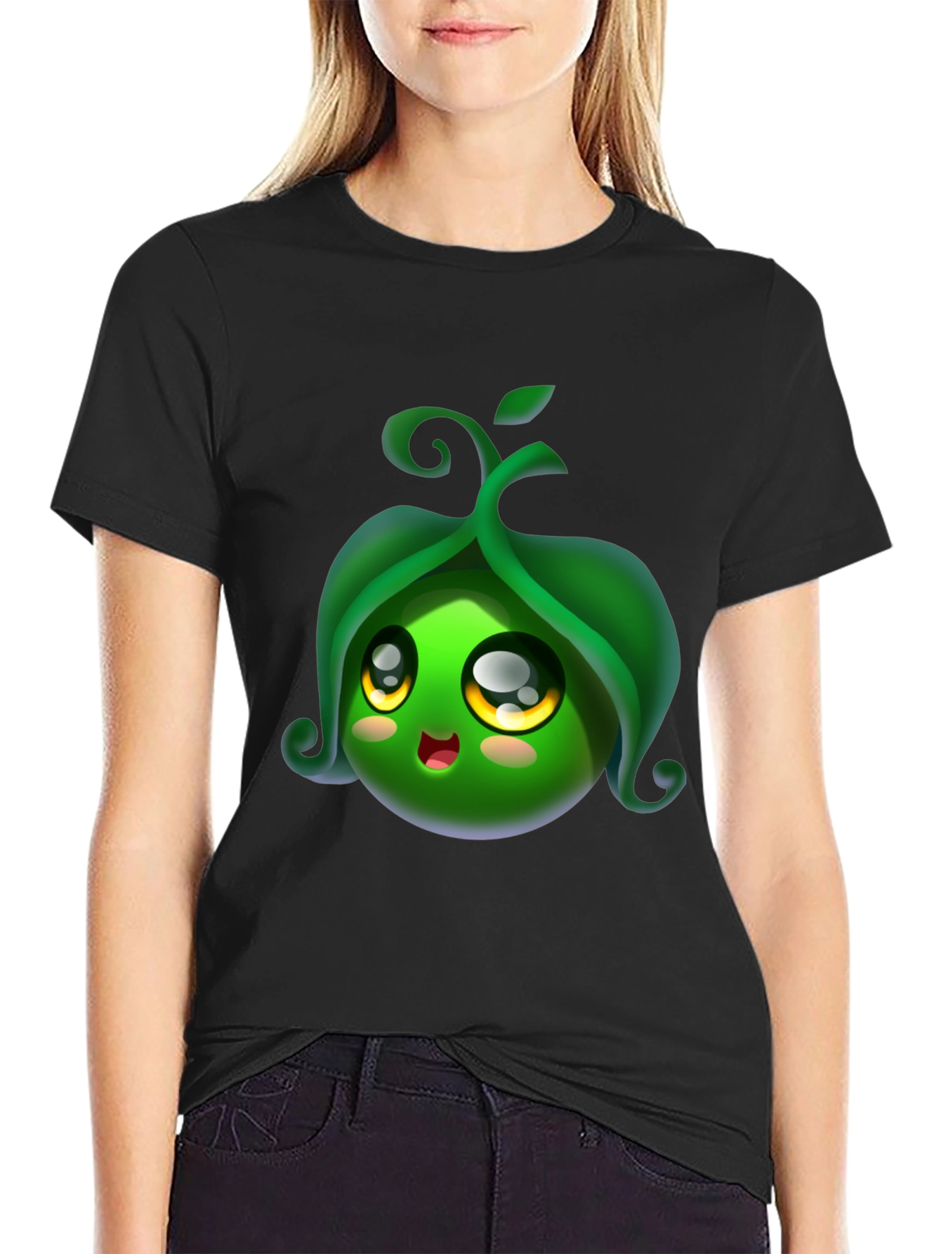Cute Pea Pod Character Black T-Shirt