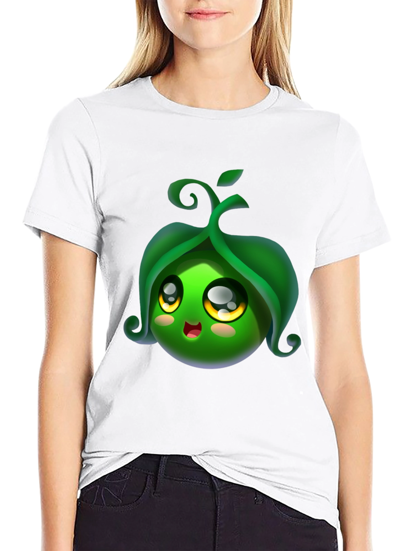 Cute Pea Pod Character Black T-Shirt