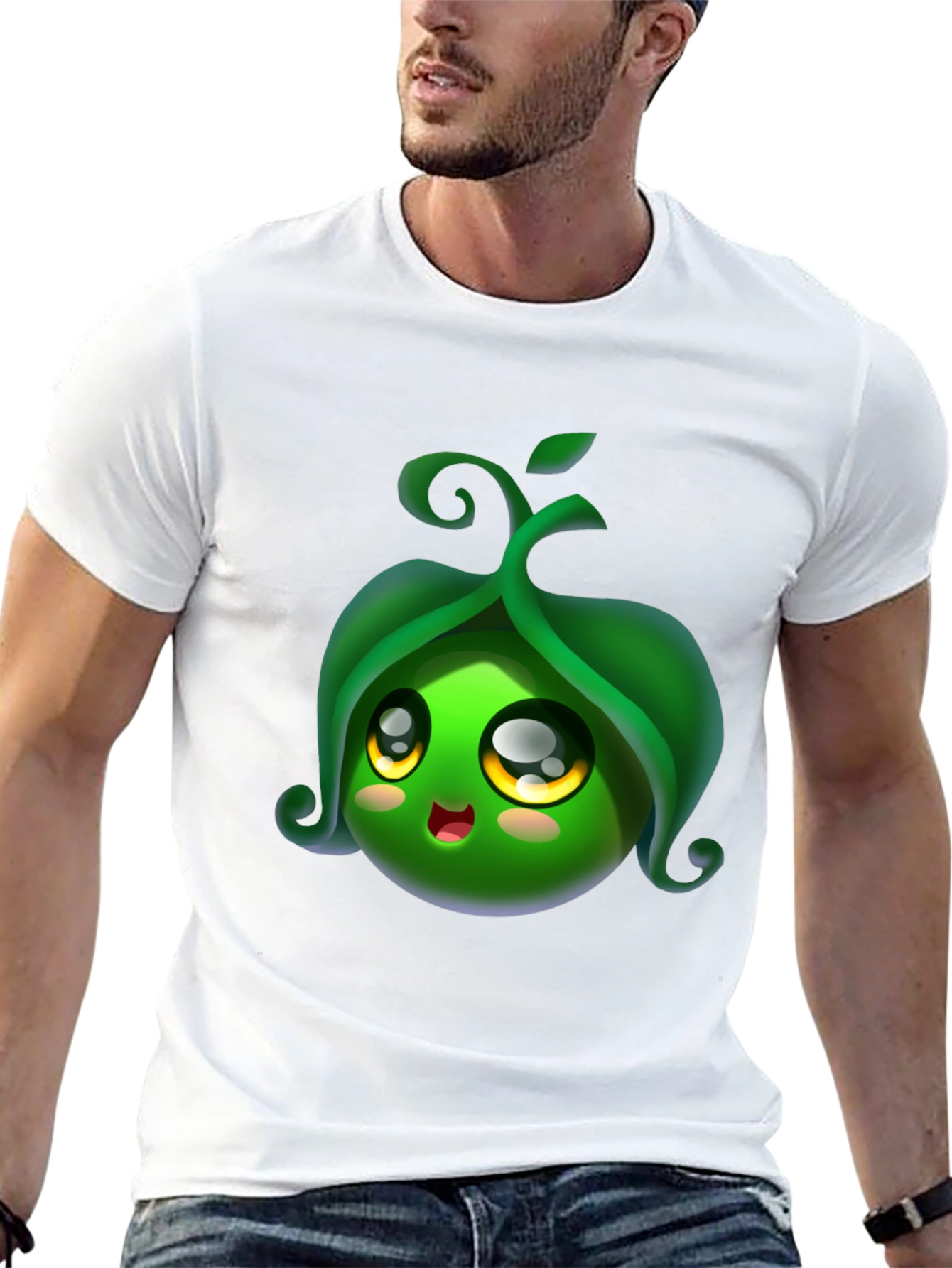 Cute Pea Pod Character Black T-Shirt