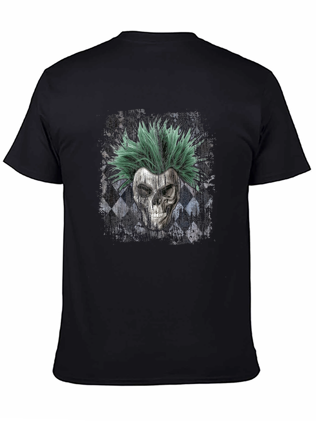 Skull Punk Rocker T-Shirt - Green Hair Design