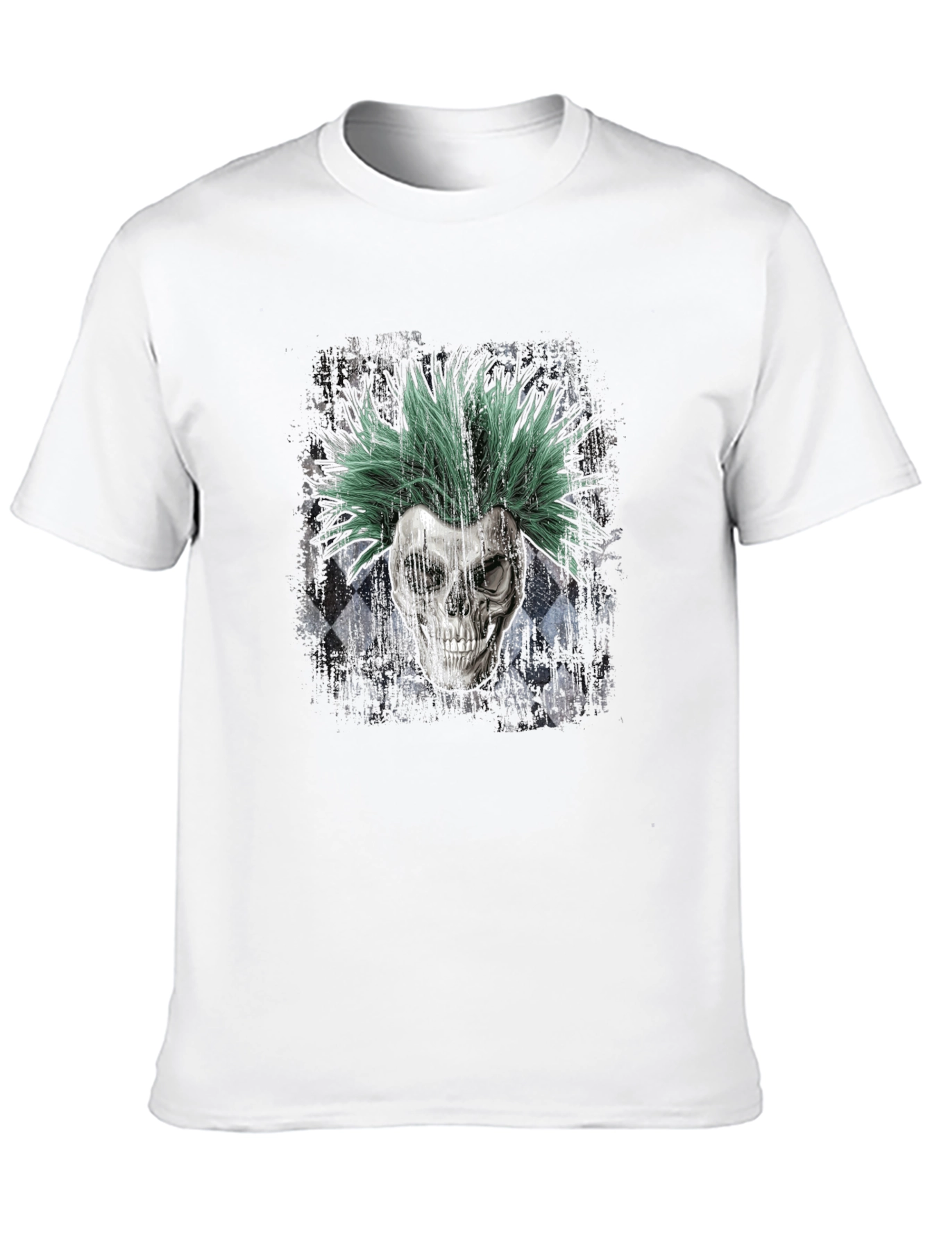 Skull Punk Rocker T-Shirt - Green Hair Design