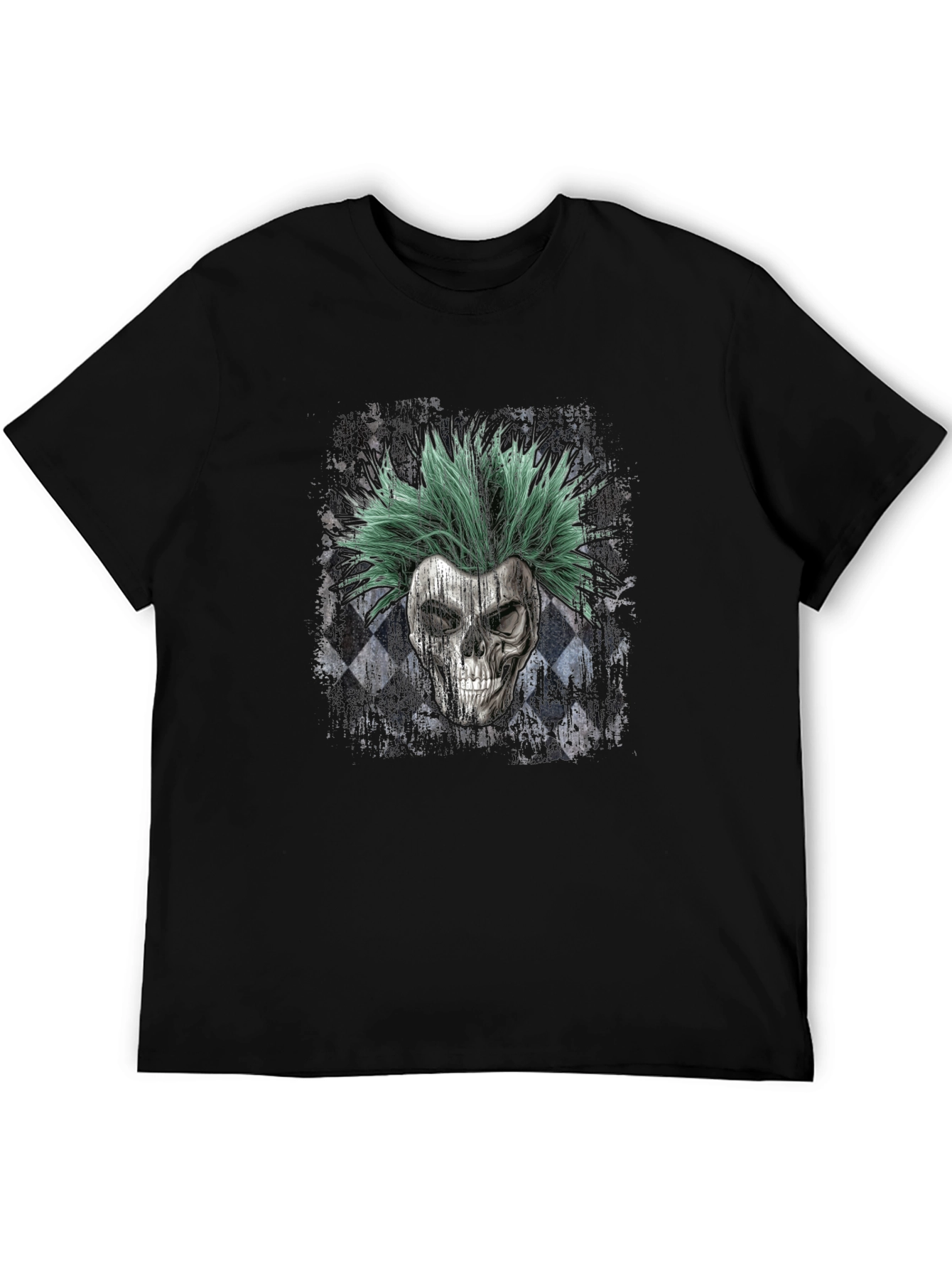 Skull Punk Rocker T-Shirt - Green Hair Design