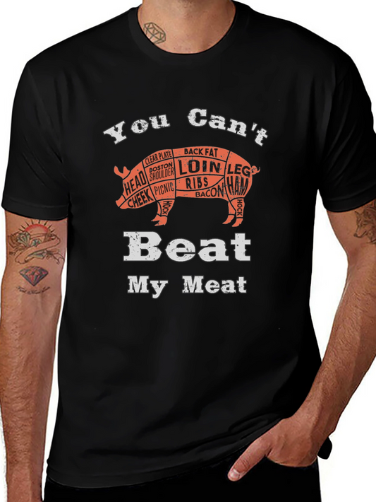 Funny Pig Meat Cuts T-Shirt - You Cant Beat My Meat BBQ