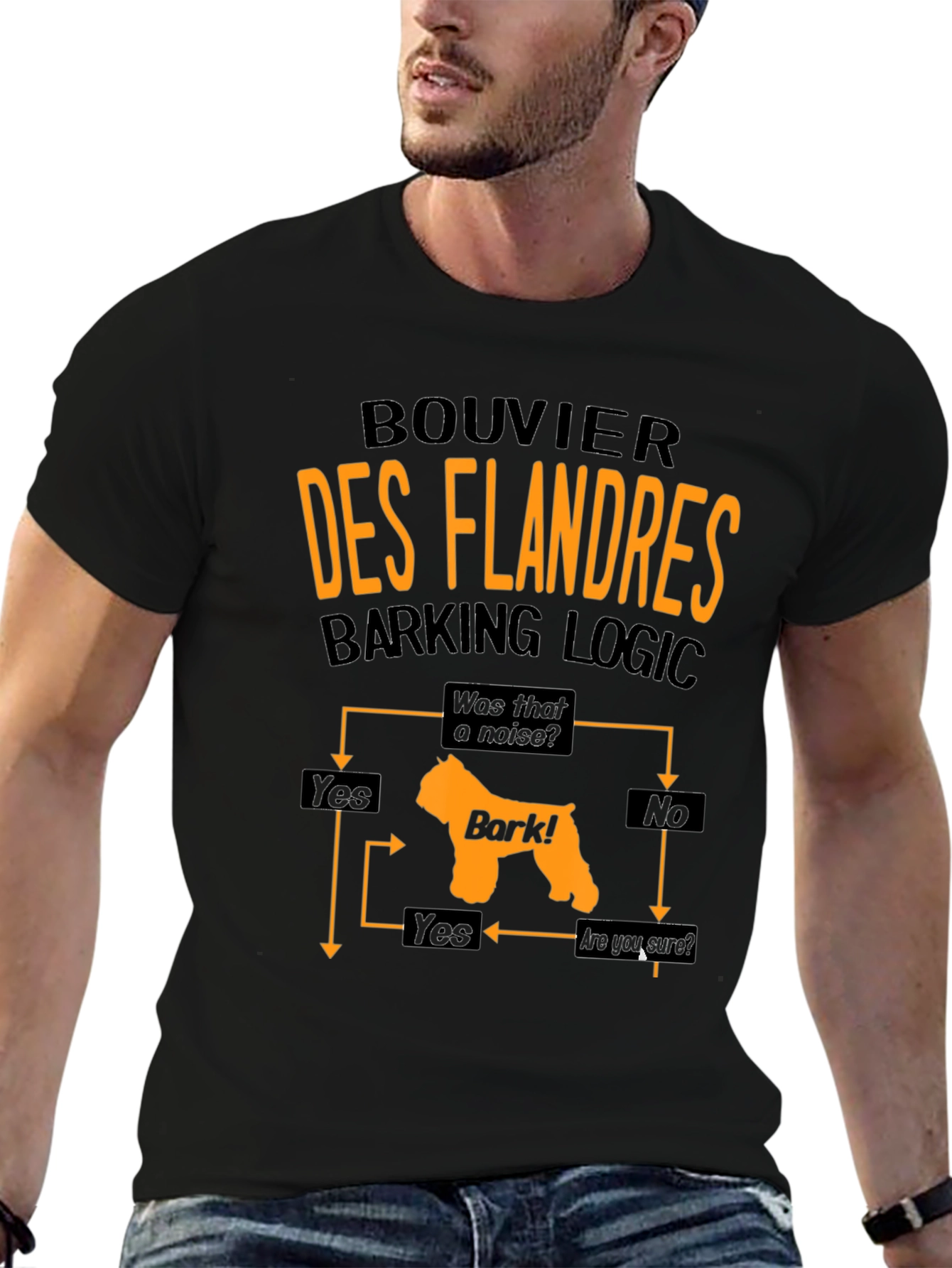 Bouvier Des Flandres Barking Logic Mens Black T-Shirt