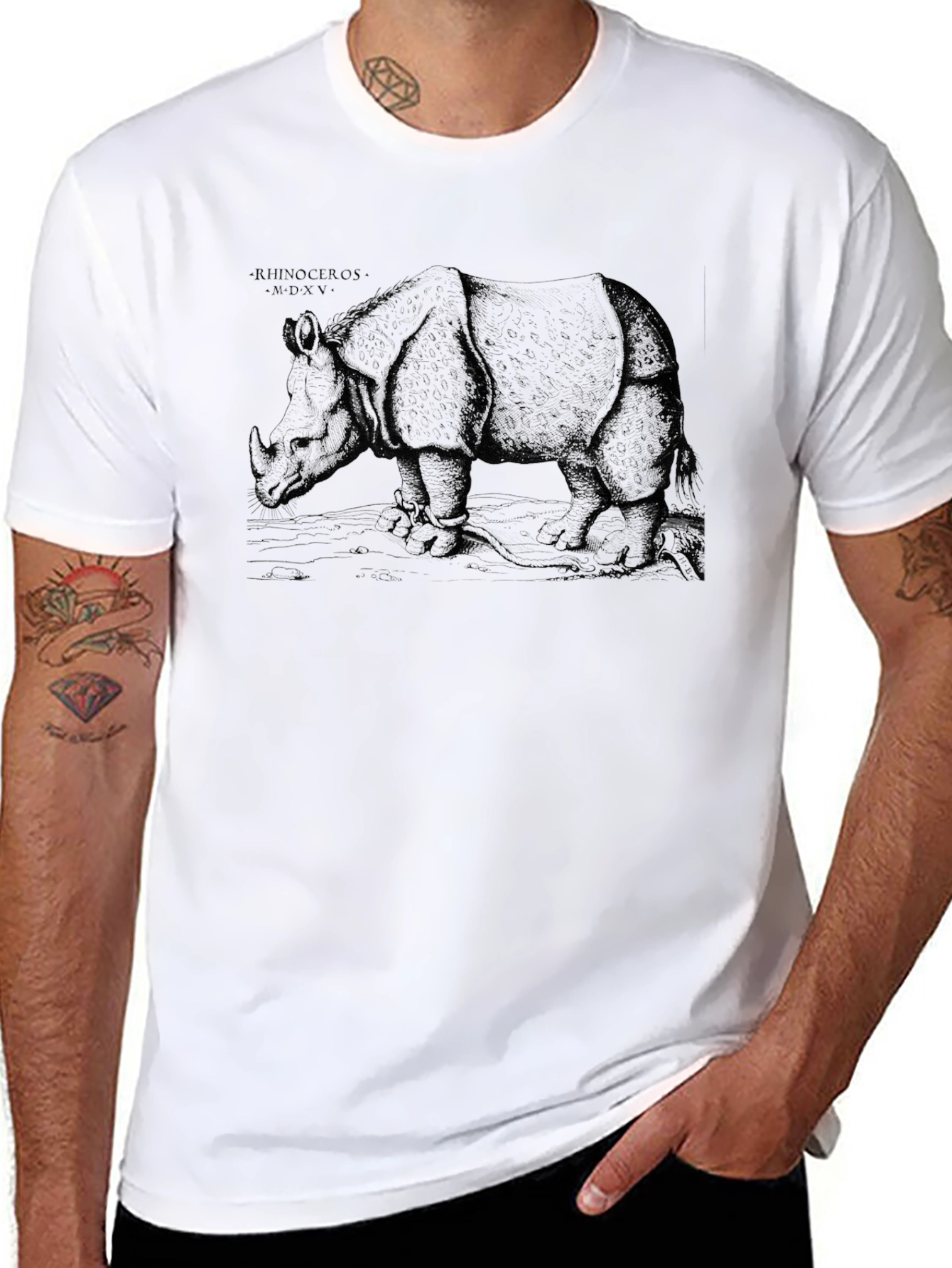 Rhinoceros Graphic Print Black T-Shirt