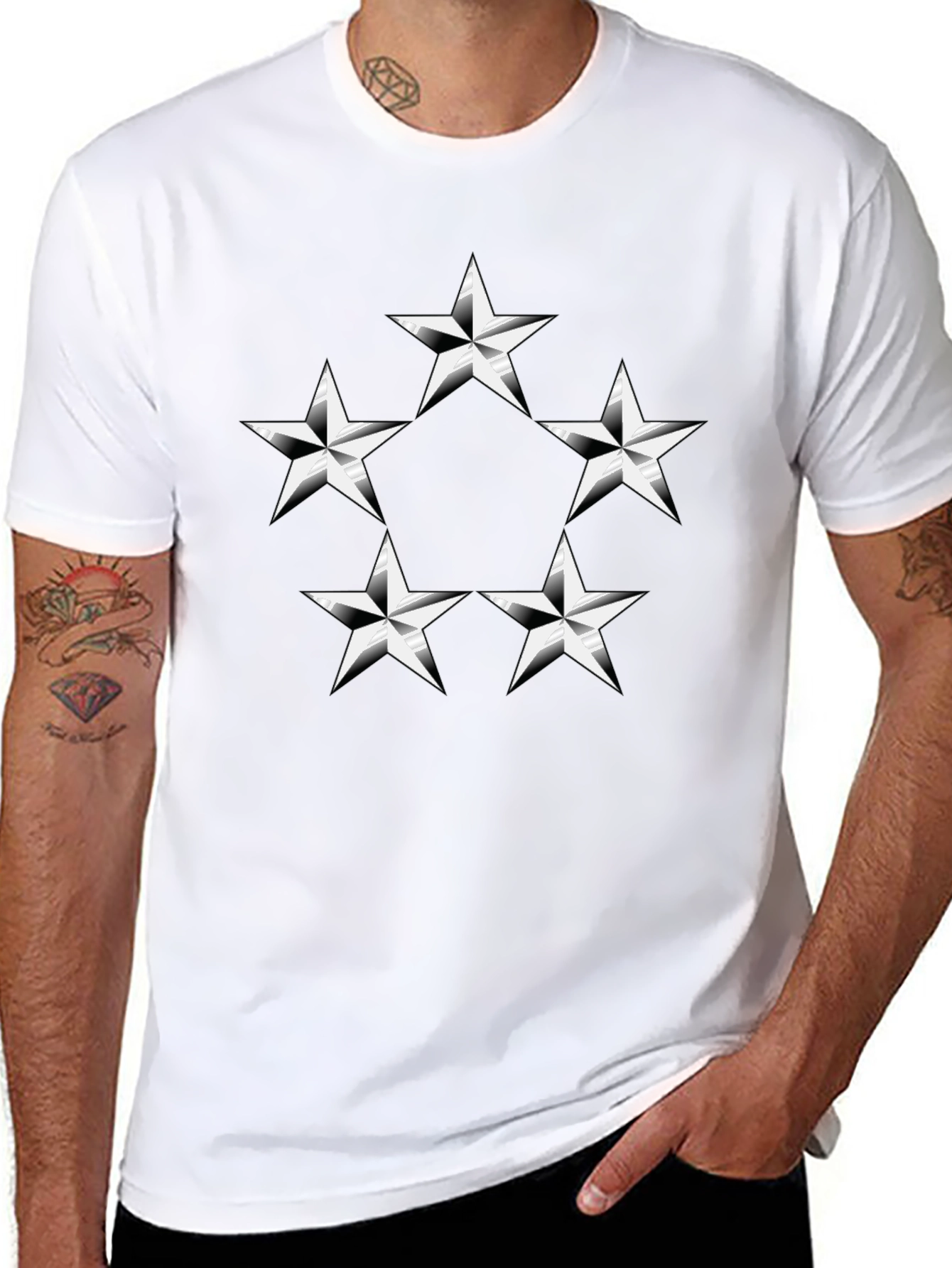 Black T-Shirt with Silver Star Design