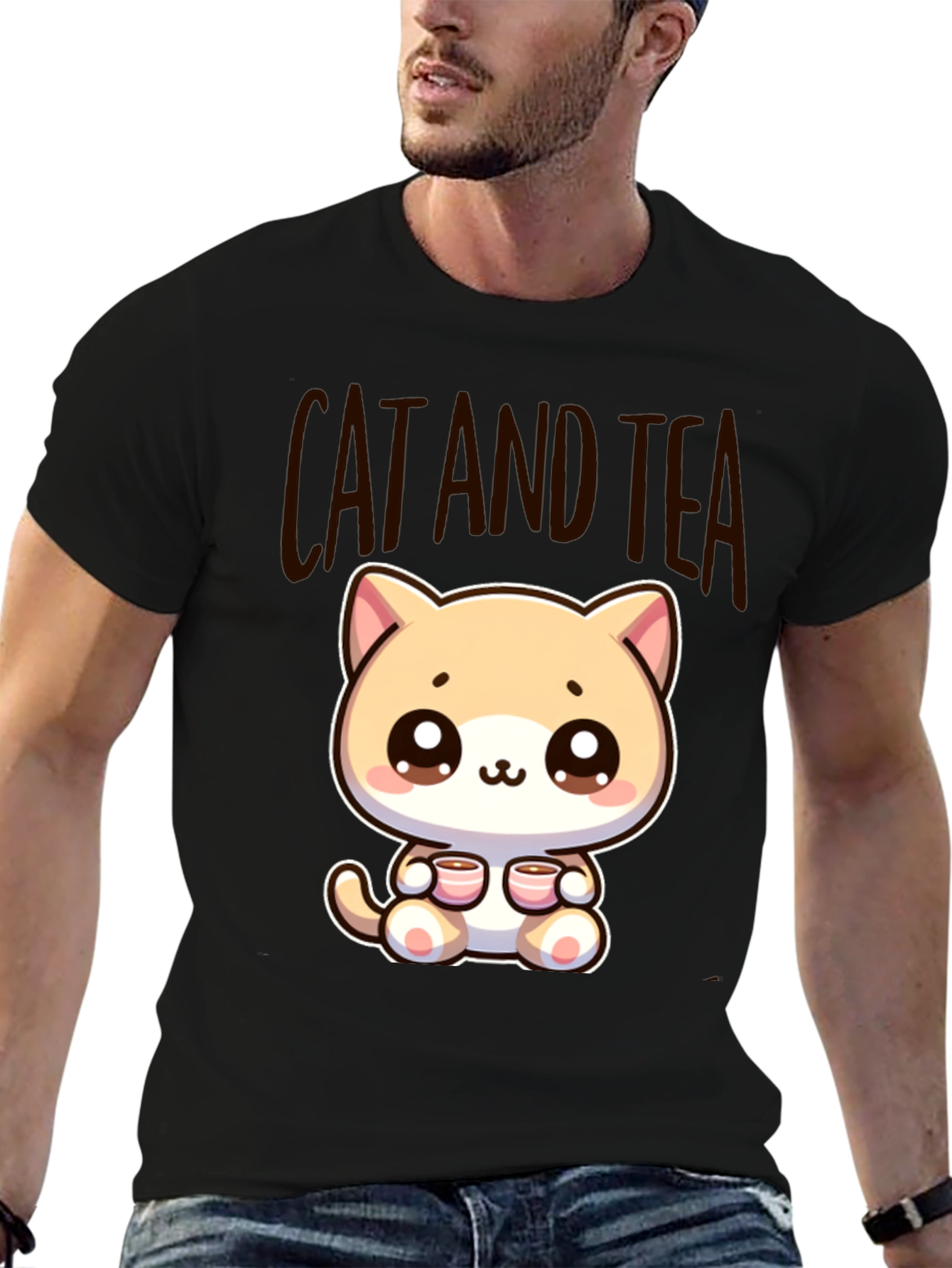 Cute Cat and Tea Graphic Tee