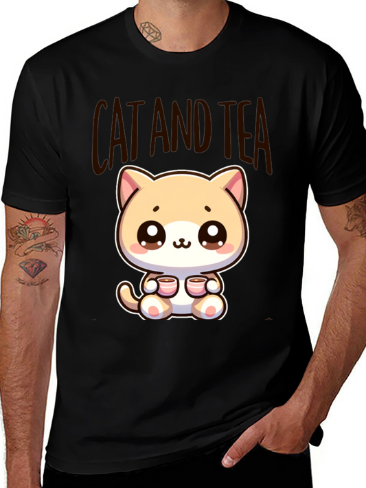 Cute Cat and Tea Graphic Tee