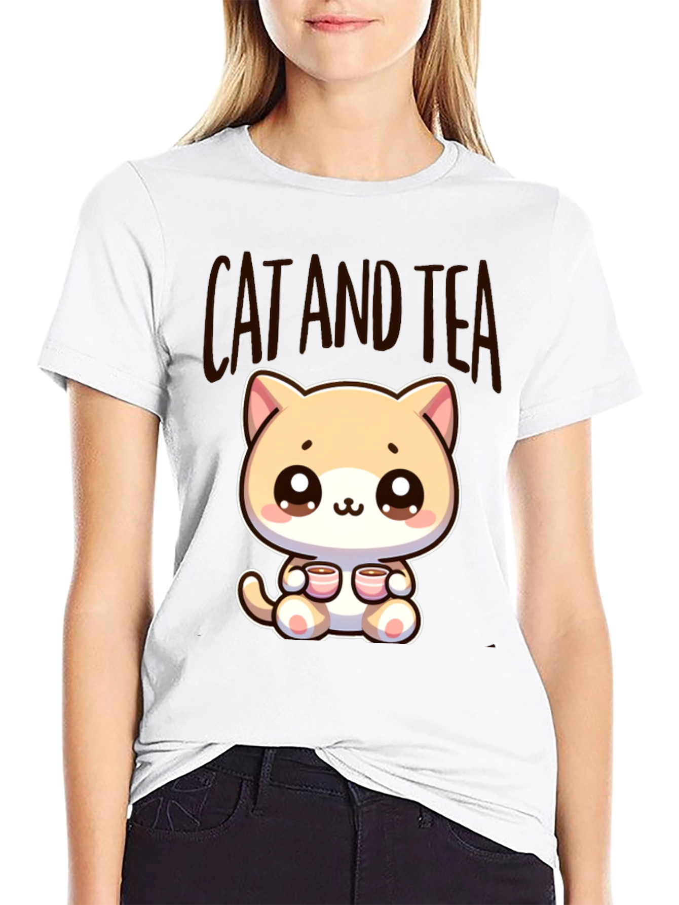 Cute Cat and Tea Graphic Tee