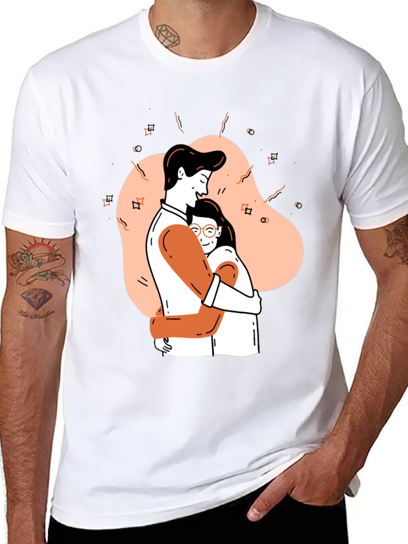Couple Hug Graphic Black T-Shirt