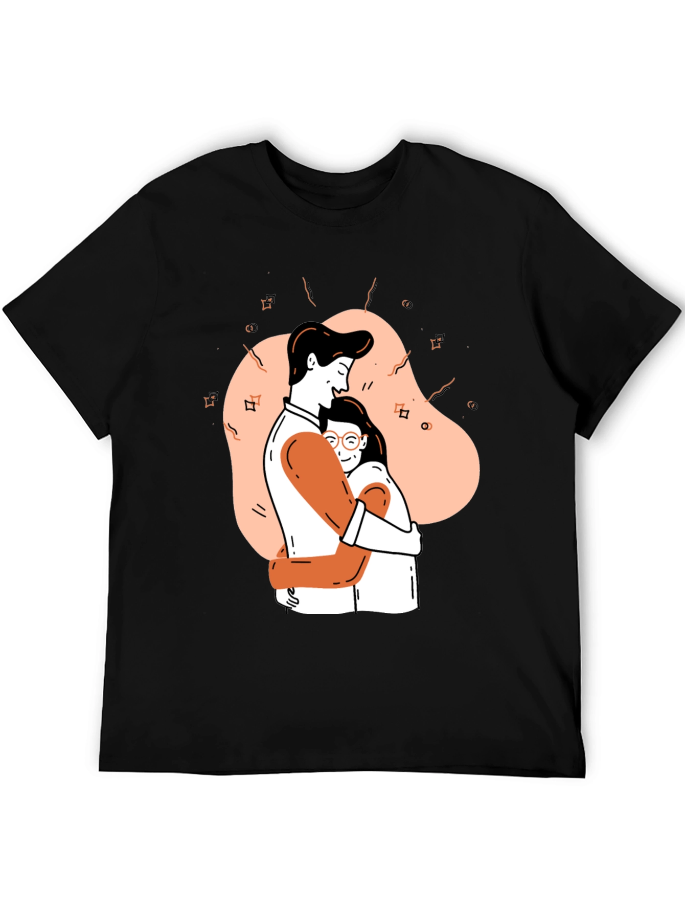 Couple Hug Graphic Black T-Shirt