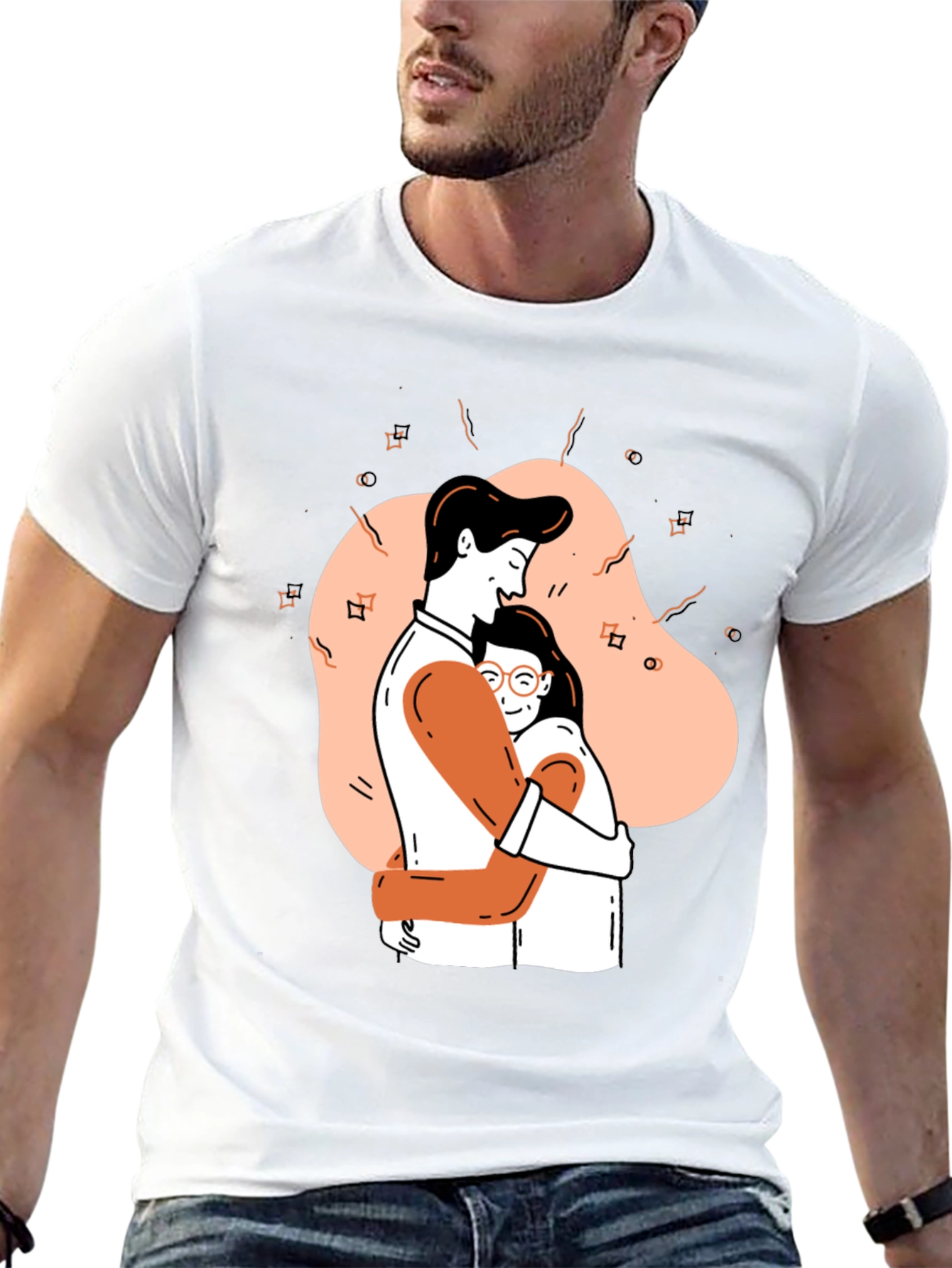 Couple Hug Graphic Black T-Shirt