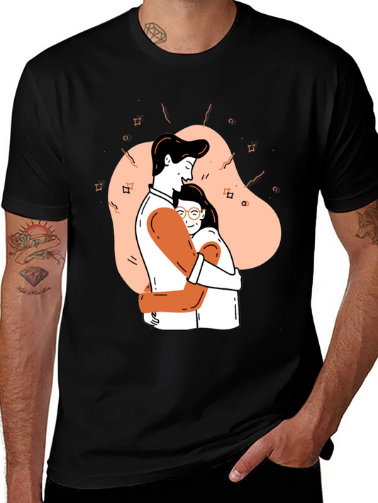 Couple Hug Graphic Black T-Shirt