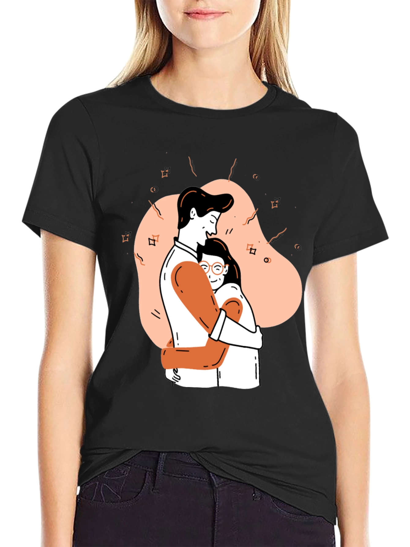 Couple Hug Graphic Black T-Shirt