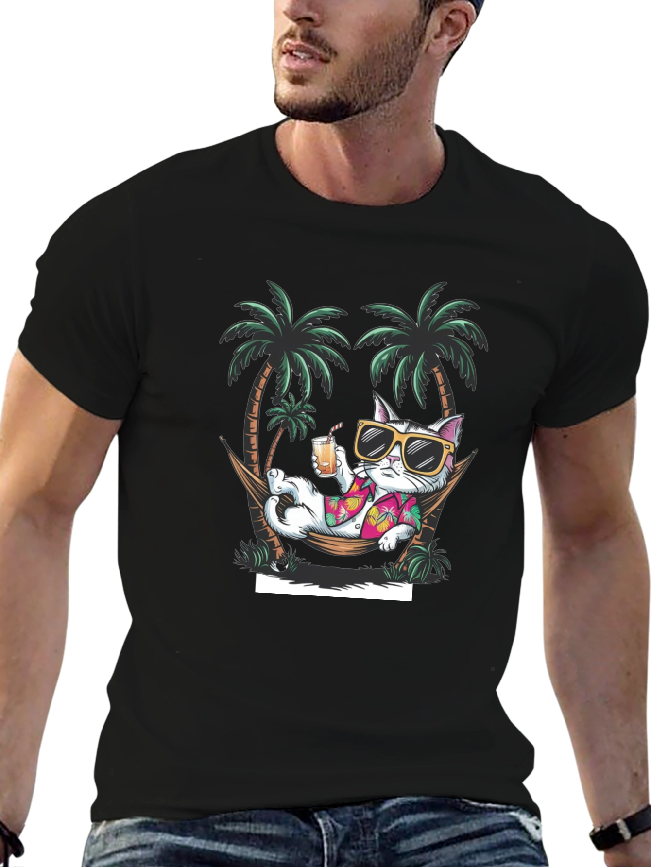 Cool Cat Hammock T-Shirt - Tropical Vacation Vibes