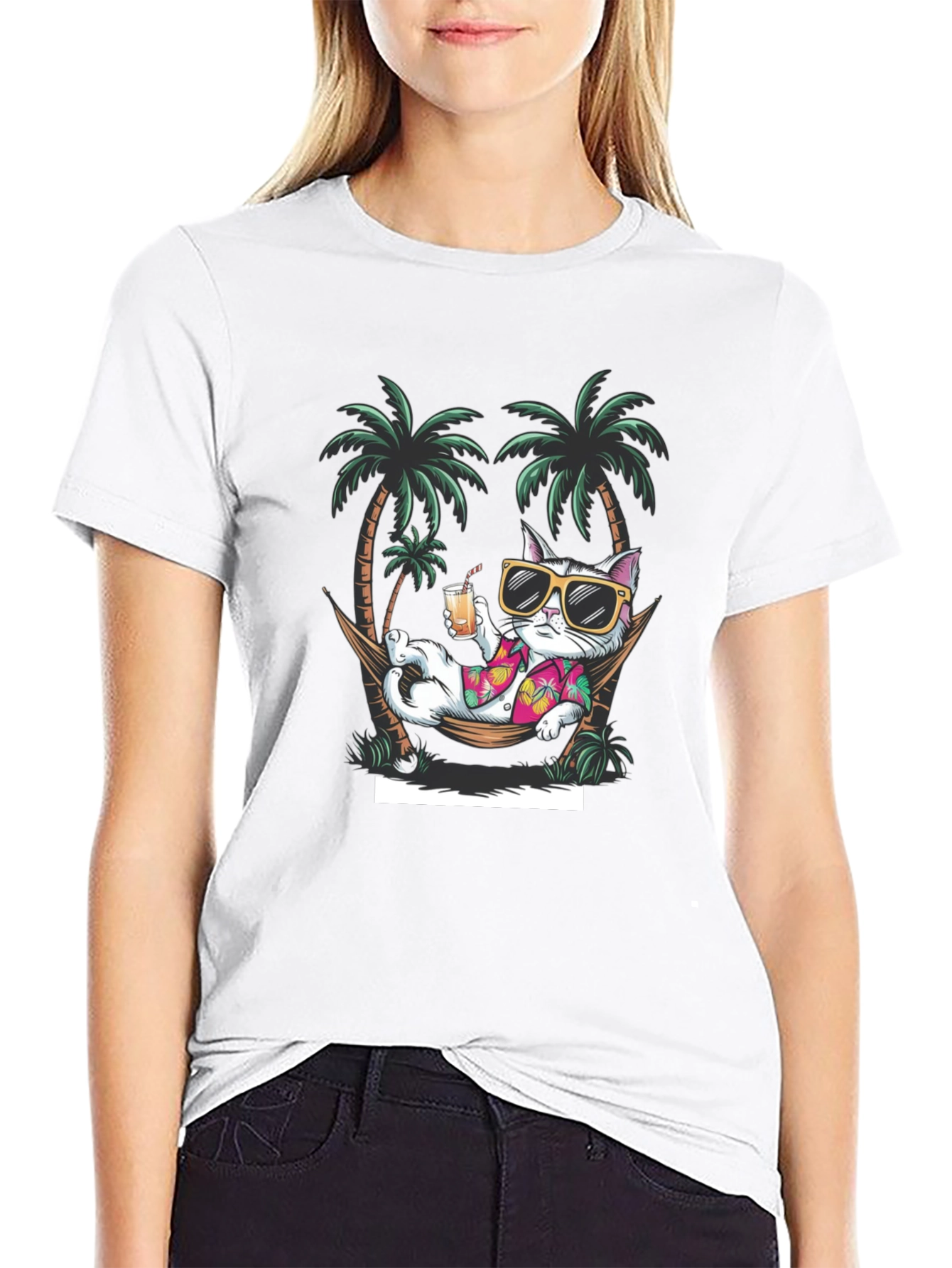 Cool Cat Hammock T-Shirt - Tropical Vacation Vibes