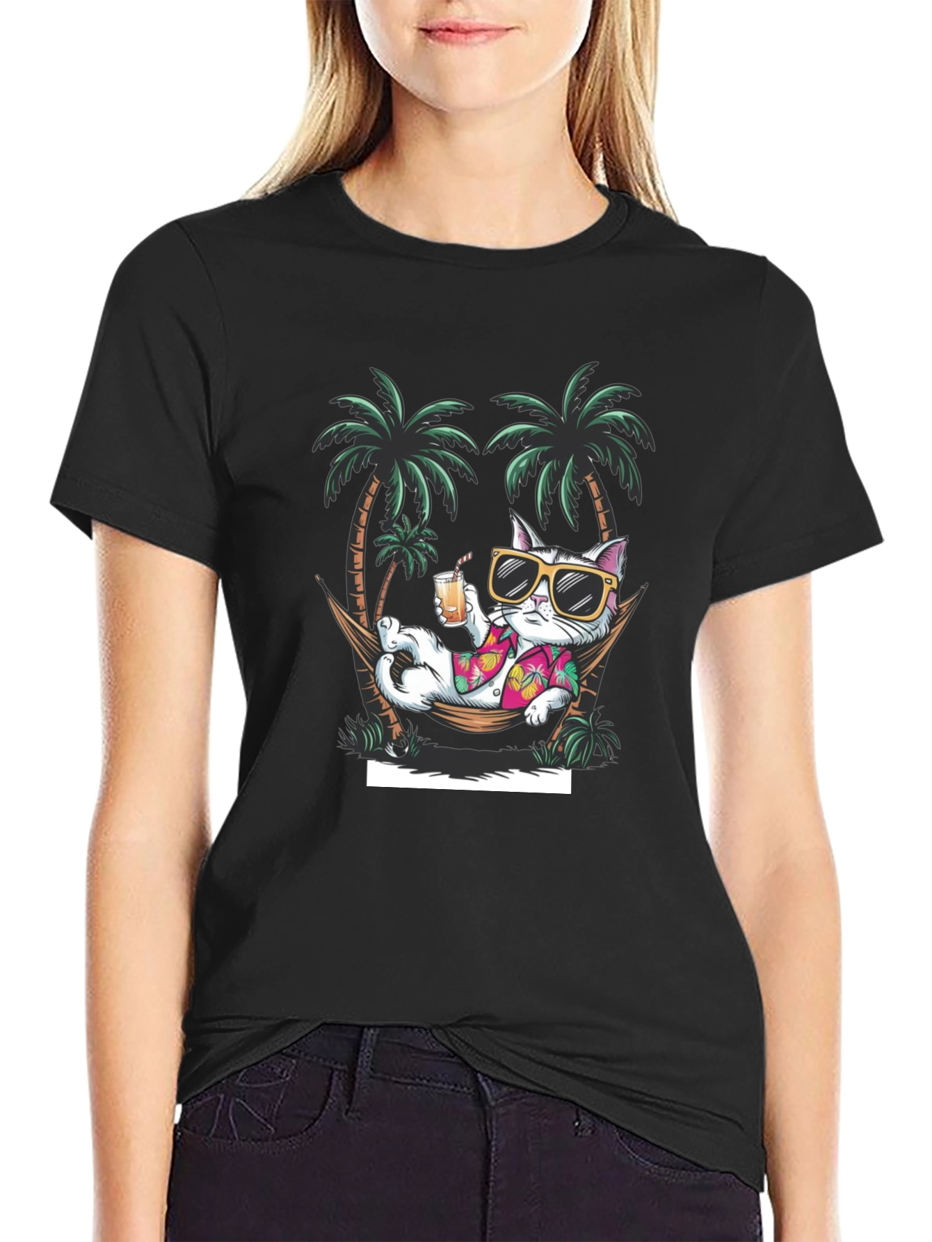 Cool Cat Hammock T-Shirt - Tropical Vacation Vibes