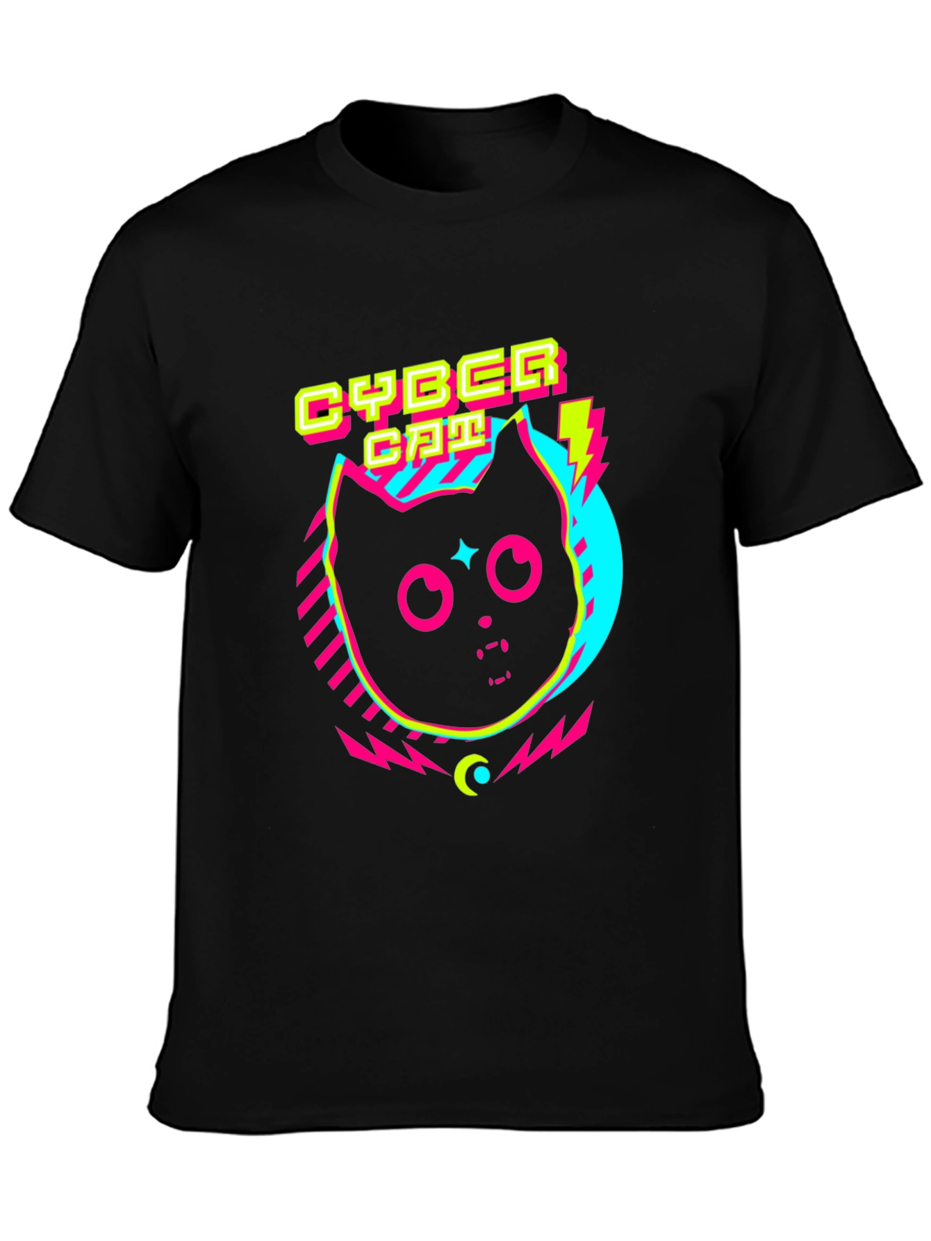 Cyber Cat Graphic T-Shirt - Retro 80s Style