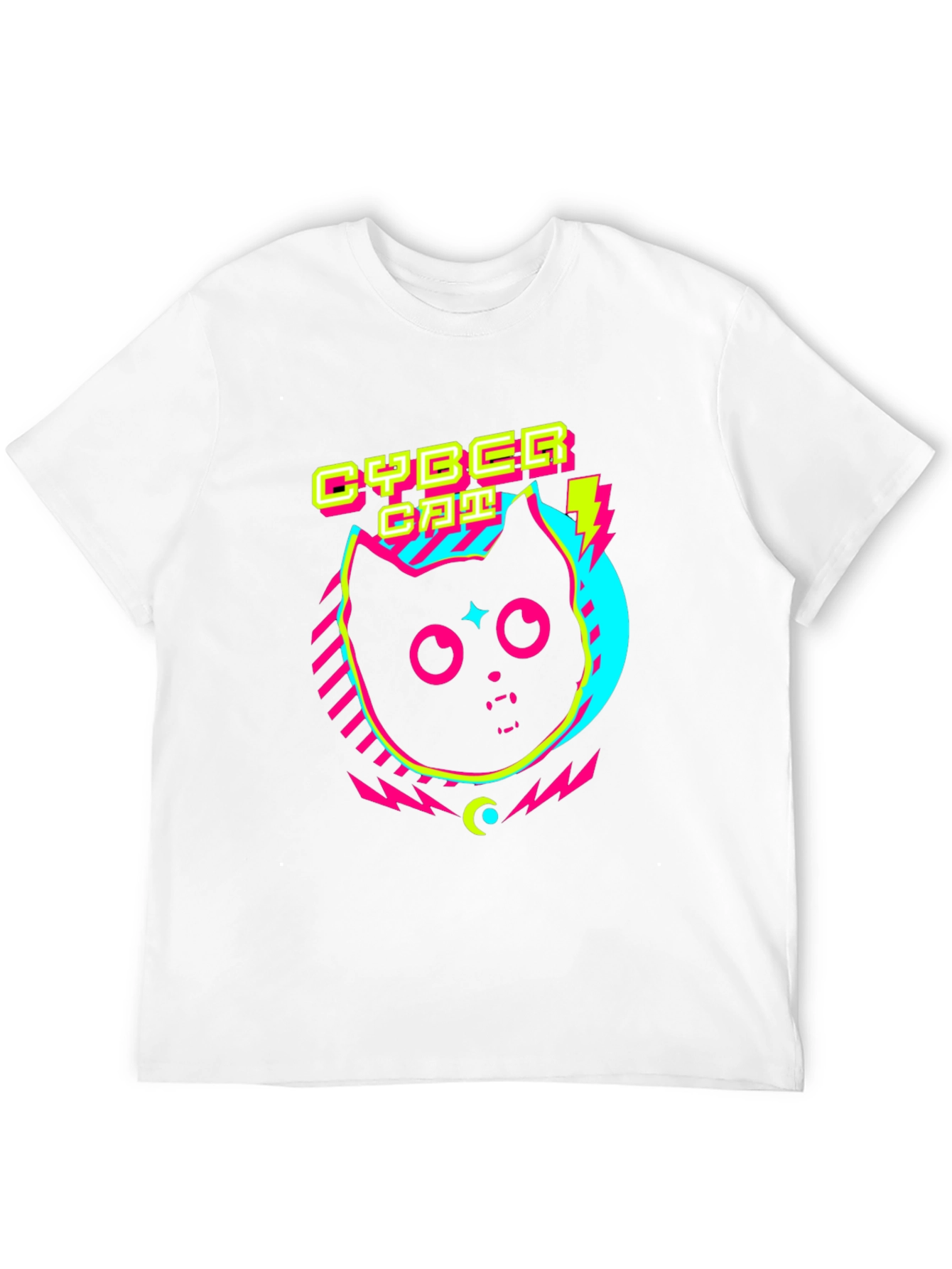 Cyber Cat Graphic T-Shirt - Retro 80s Style