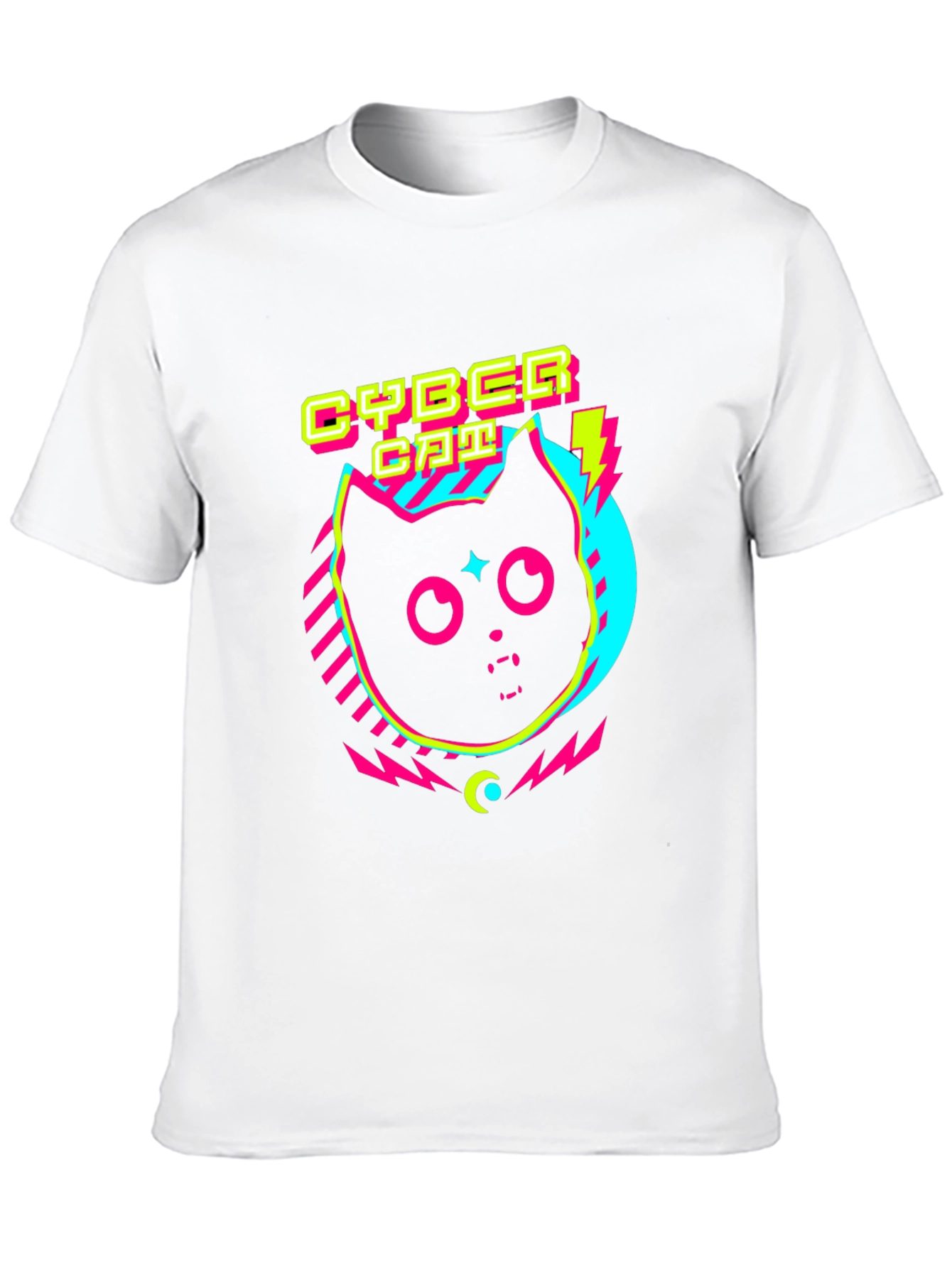 Cyber Cat Graphic T-Shirt - Retro 80s Style