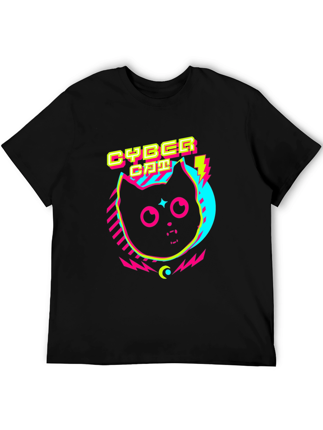 Cyber Cat Graphic T-Shirt - Retro 80s Style