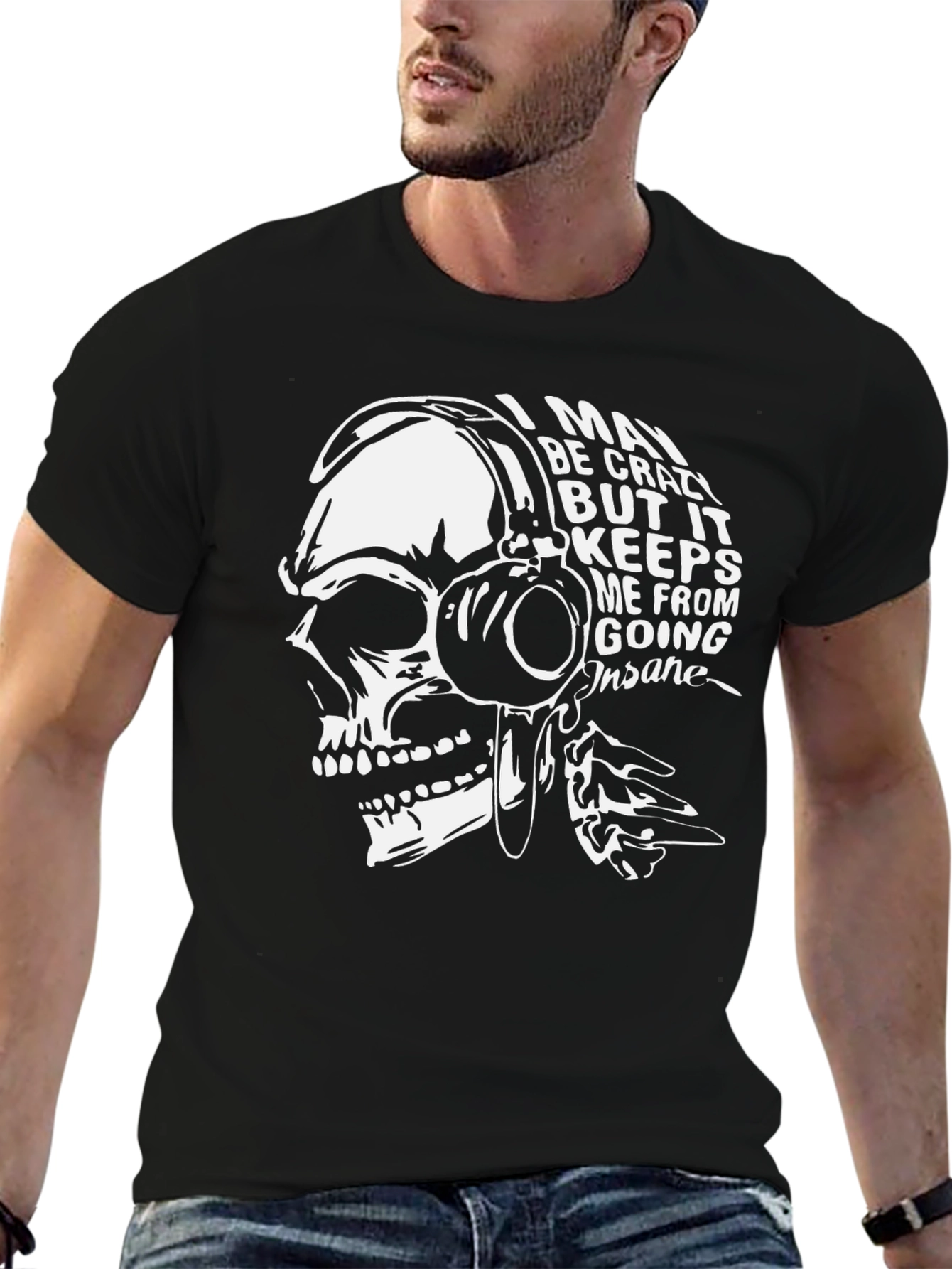 Crazy Skull Graphic T-Shirt - Trendy Black Tee